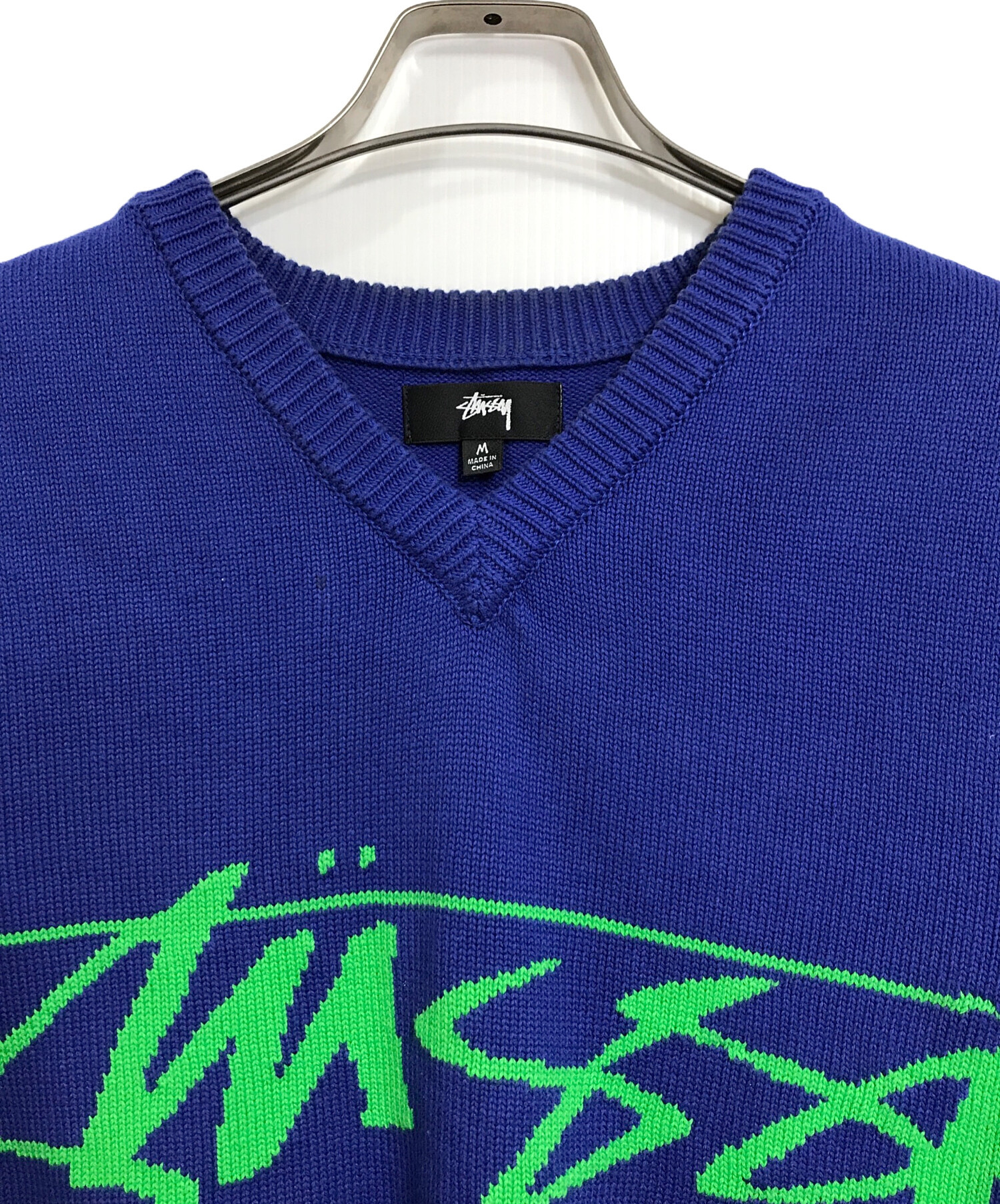 中古・古着通販】stussy (ステューシー) Sweater Vest セーターベスト ニットベスト ロゴベスト ブルー×グリーン  サイズ:M｜ブランド・古着通販 トレファク公式【TREFAC FASHION】スマホサイト