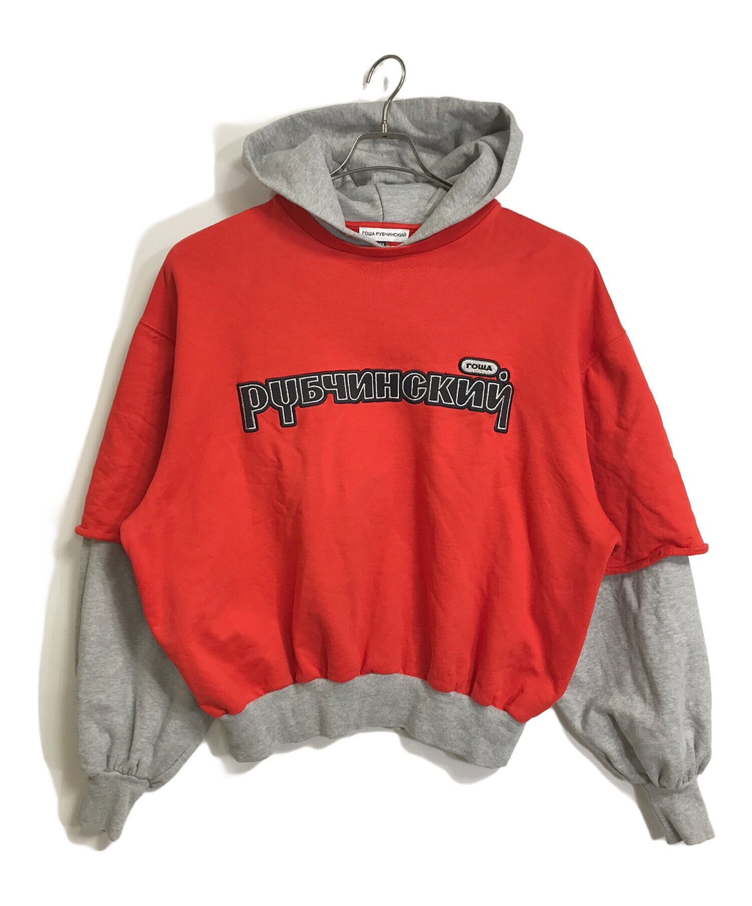 Gosha Rubchinskiy (ゴーシャラブチンスキー) ショートパーカー COMBO HOODED SWEATSHIRT フーディー　  レッド×グレー サイズ:XS