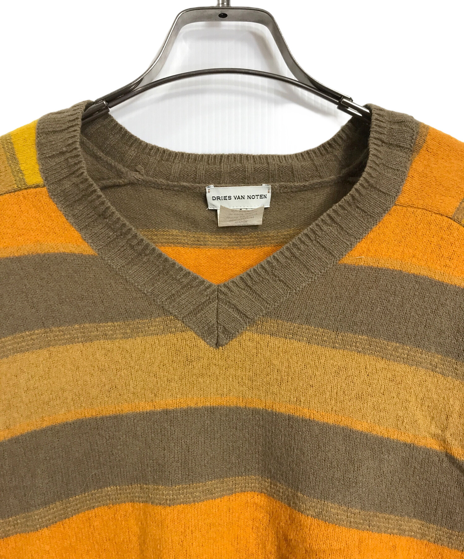 中古・古着通販】DRIES VAN NOTEN (ドリスヴァンノッテン) 民族調ボーダーVネックセーター ウールニット 長袖ニット ボーダー 総柄  ライカ期 97AW イエロー サイズ:M｜ブランド・古着通販 トレファク公式【TREFAC FASHION】スマホサイト