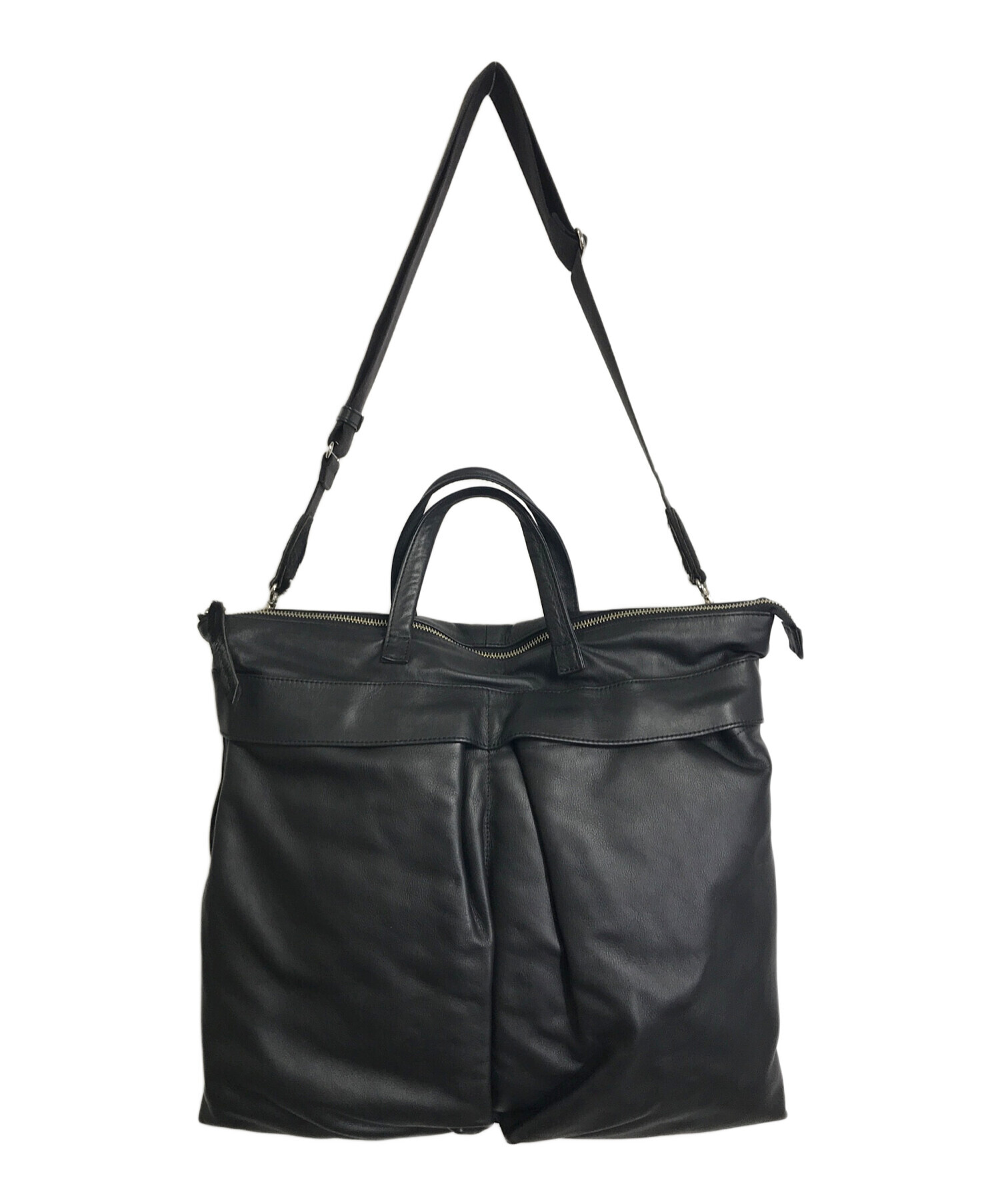 SLOW&Co (スローアンドコー) BEAMS (ビームス) 別注 1973 HELMET BAG SOFT LEATHER M  ソフトレザーヘルメットバッグ　2WAYバッグ ブラック サイズ:実寸参照