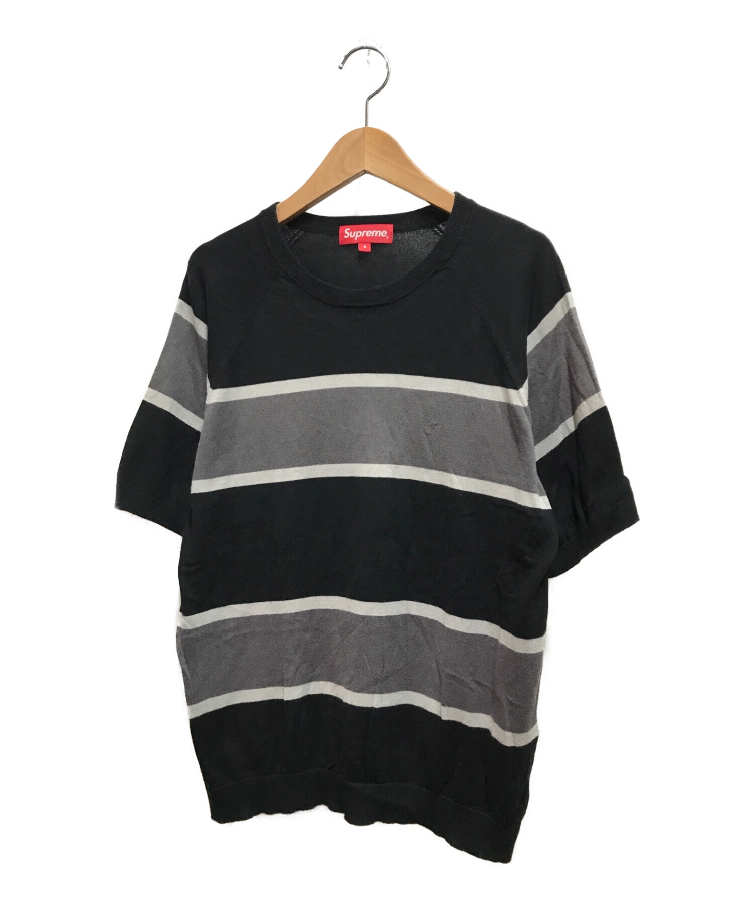 SUPREME (シュプリーム) ボーダーTシャツ ブラック×グレー サイズ:S