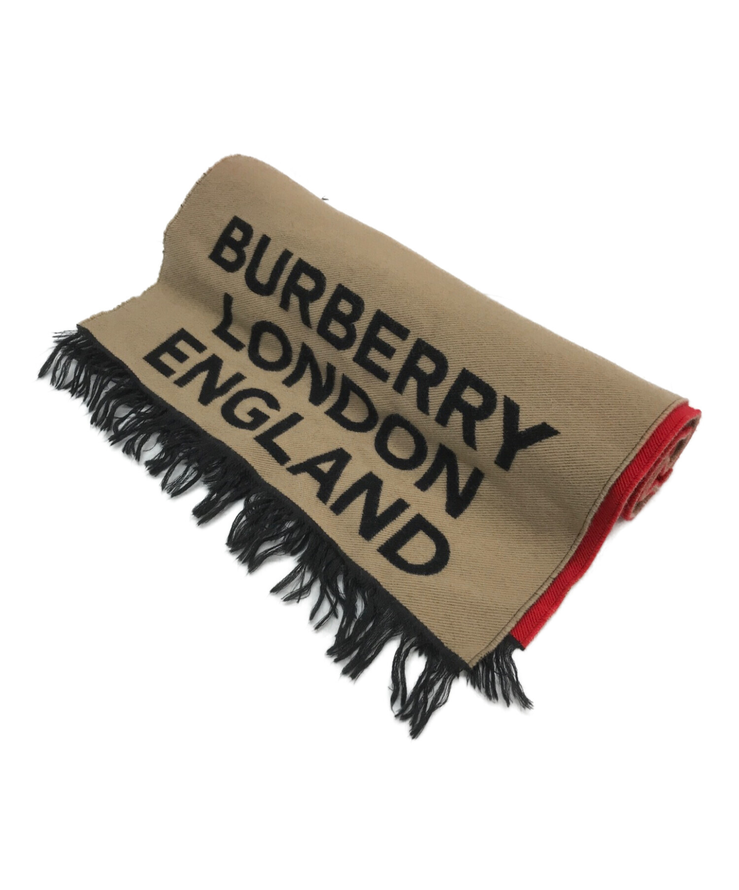 BURBERRY LONDON (バーバリーロンドン) LOVE FOOTBALL SCARF / カシミア混ウールマフラー レッド×ベージュ
