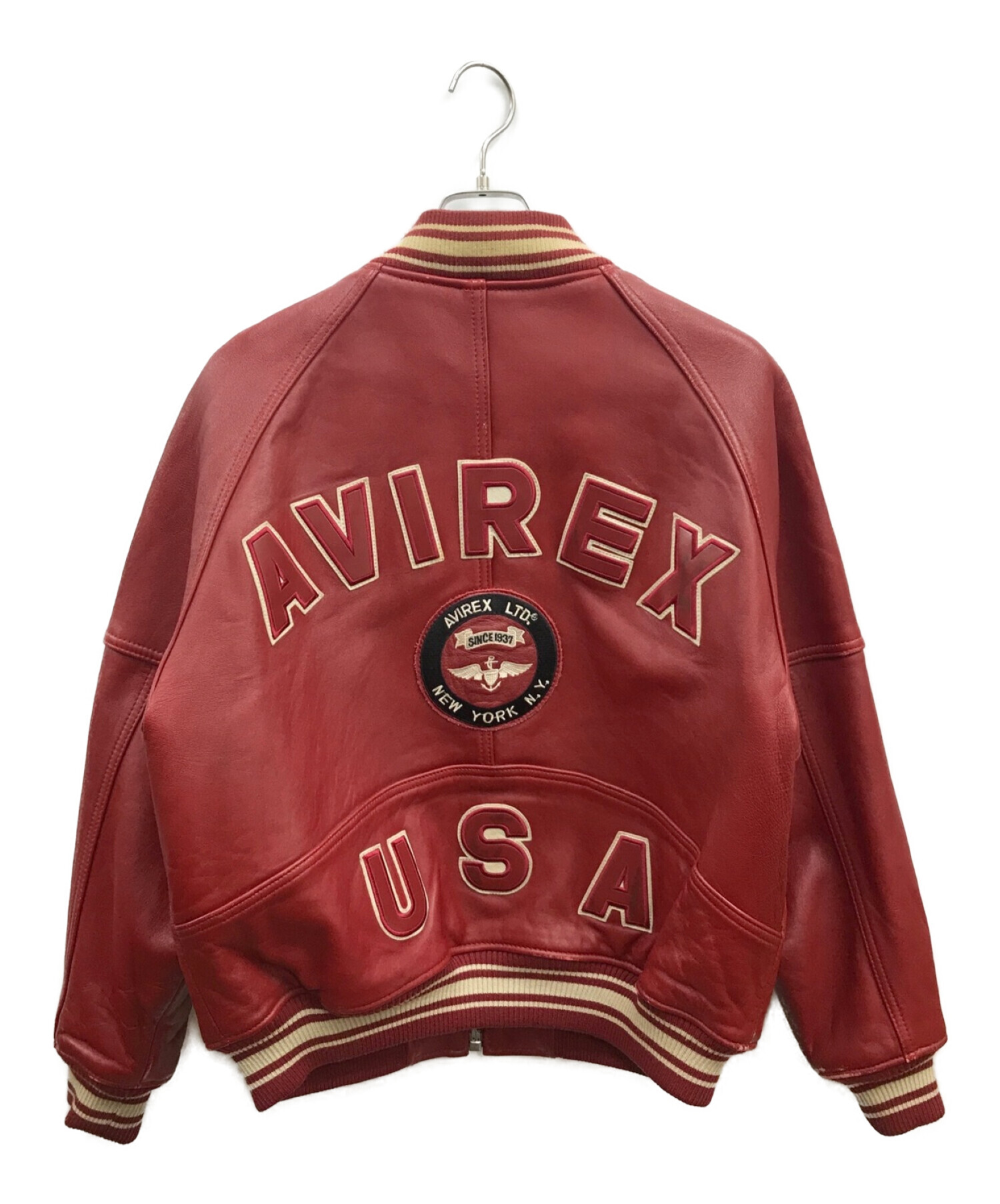 AVIREX (アヴィレックス) VARSITY LEATHER JACKET / レザージャケット レッド サイズ:M