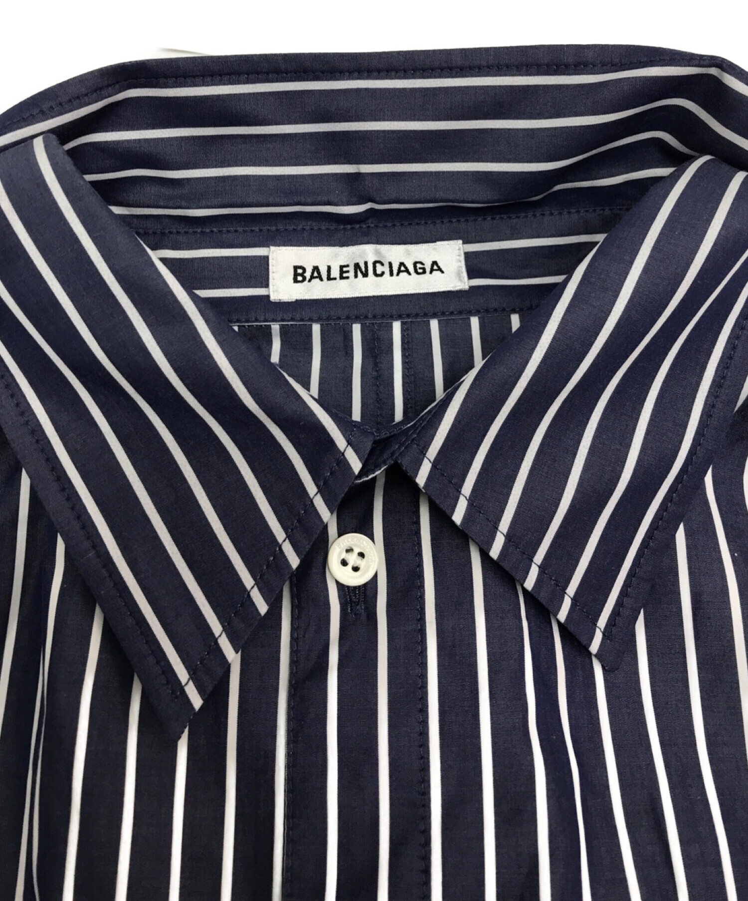 BALENCIAGA (バレンシアガ) オーバーサイズストライプシャツ ホワイト×ネイビー サイズ:34