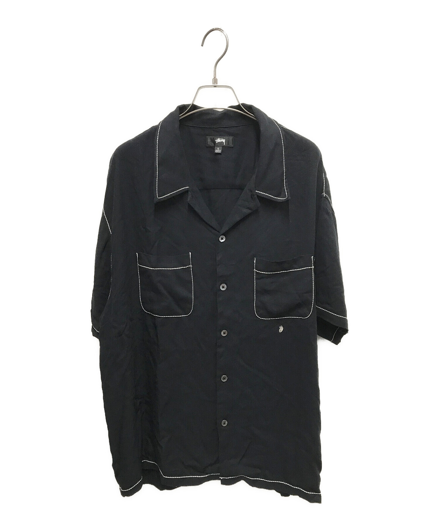 stussy (ステューシー) コントラストピックステッチシャツ / CONTRAST PICK STITCHED SHIRT ブラック サイズ:L