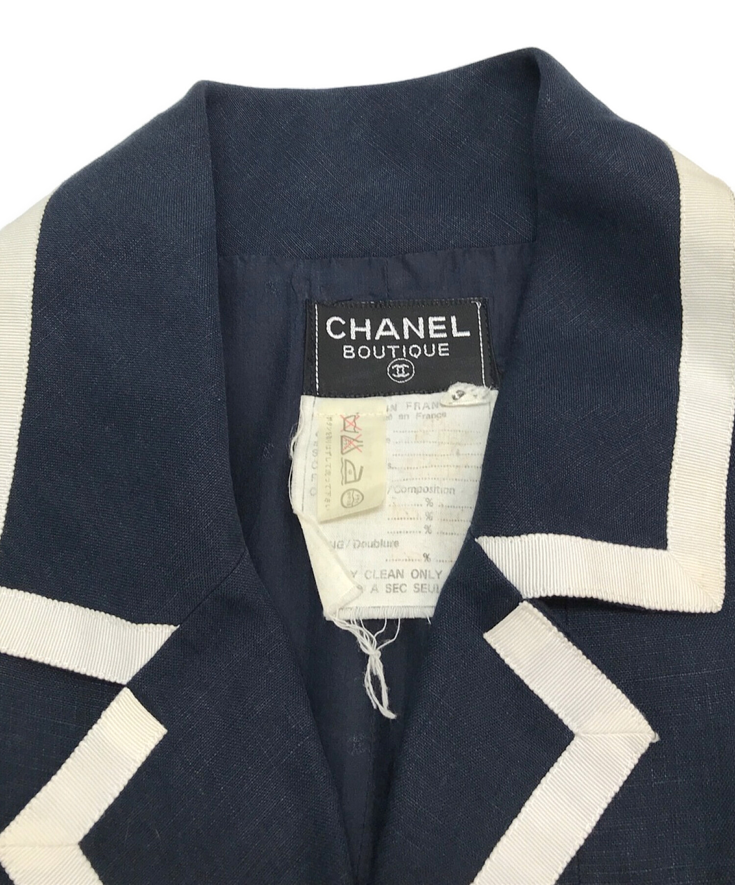 中古・古着通販】CHANEL (シャネル) 金釦パイピングテーラードワンピース ネイビー サイズ:34｜ブランド・古着通販  トレファク公式【TREFAC FASHION】スマホサイト