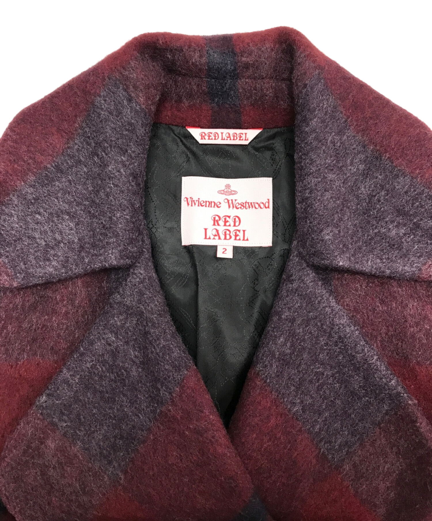 Vivienne Westwood RED LABEL (ヴィヴィアンウエストウッドレッドレーベル) チェック柄ウールショートコート レッド×パープル  サイズ:2