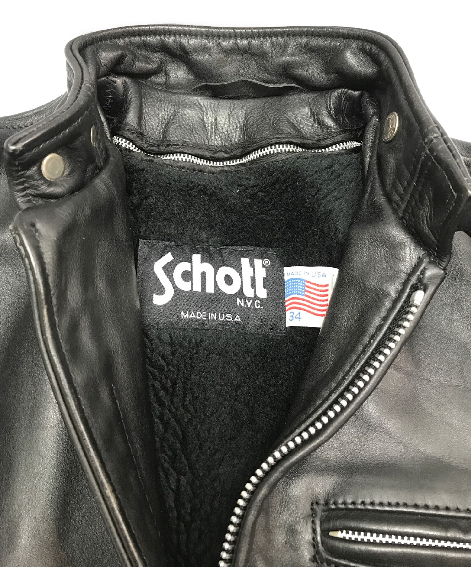 Schott (ショット) シングルライダースジャケット ブラック サイズ:34