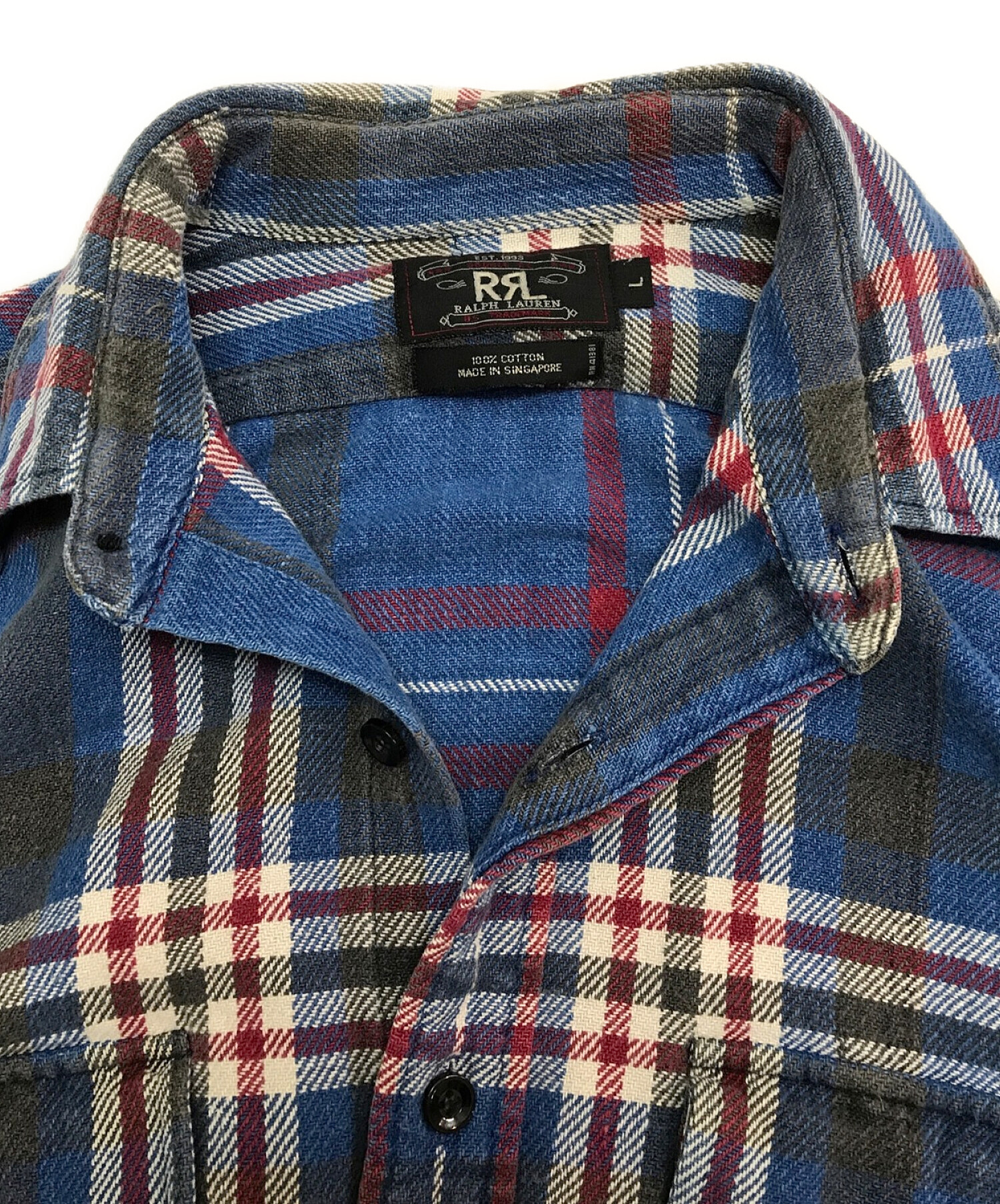 RRL (ダブルアールエル) 長袖チェックシャツ/ロングスリーブシャツ/コットンシャツ ブルー サイズ:L