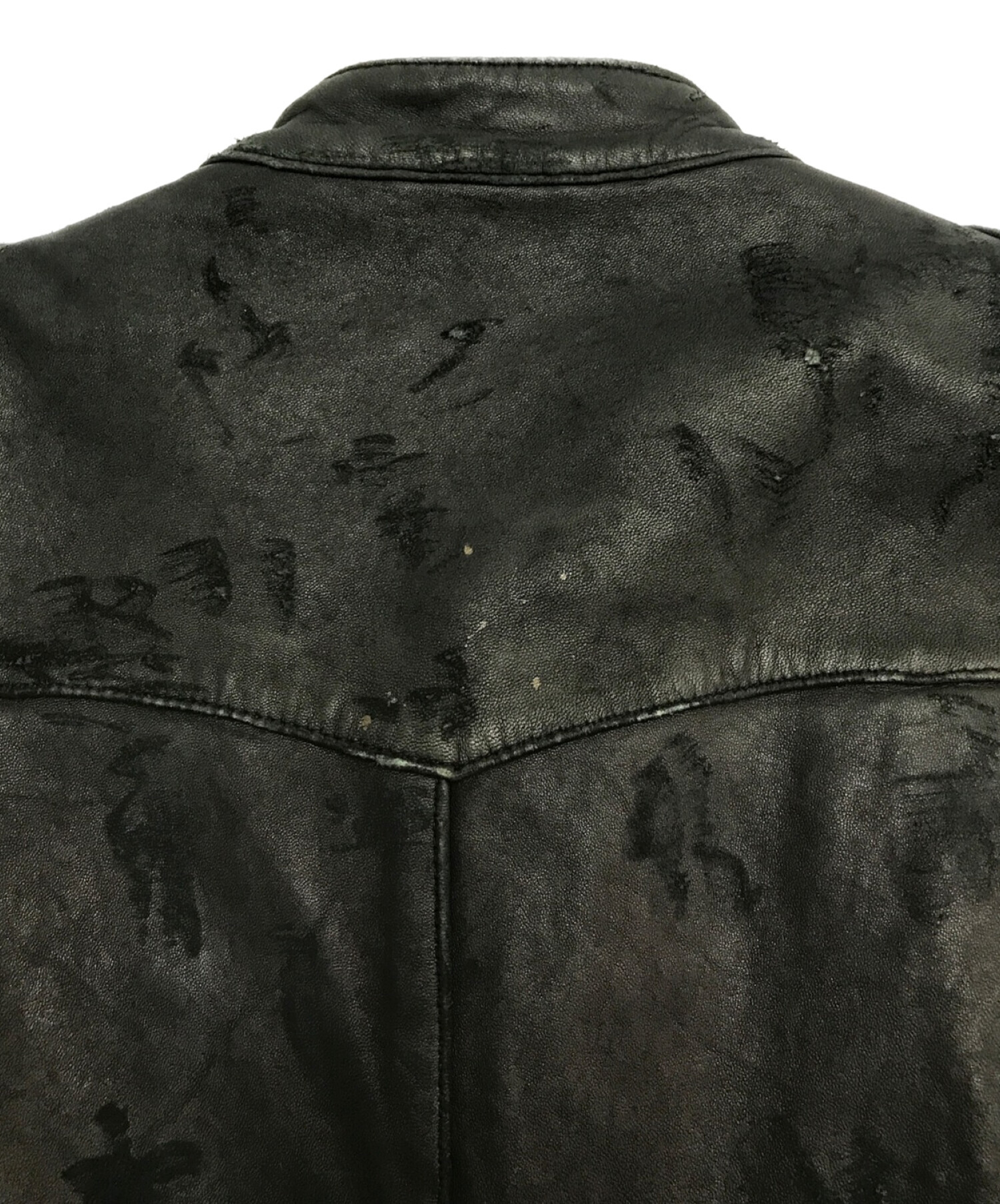 IROQUOIS (イロコイ) ダメージ加工レザージャケット ブラック サイズ:M