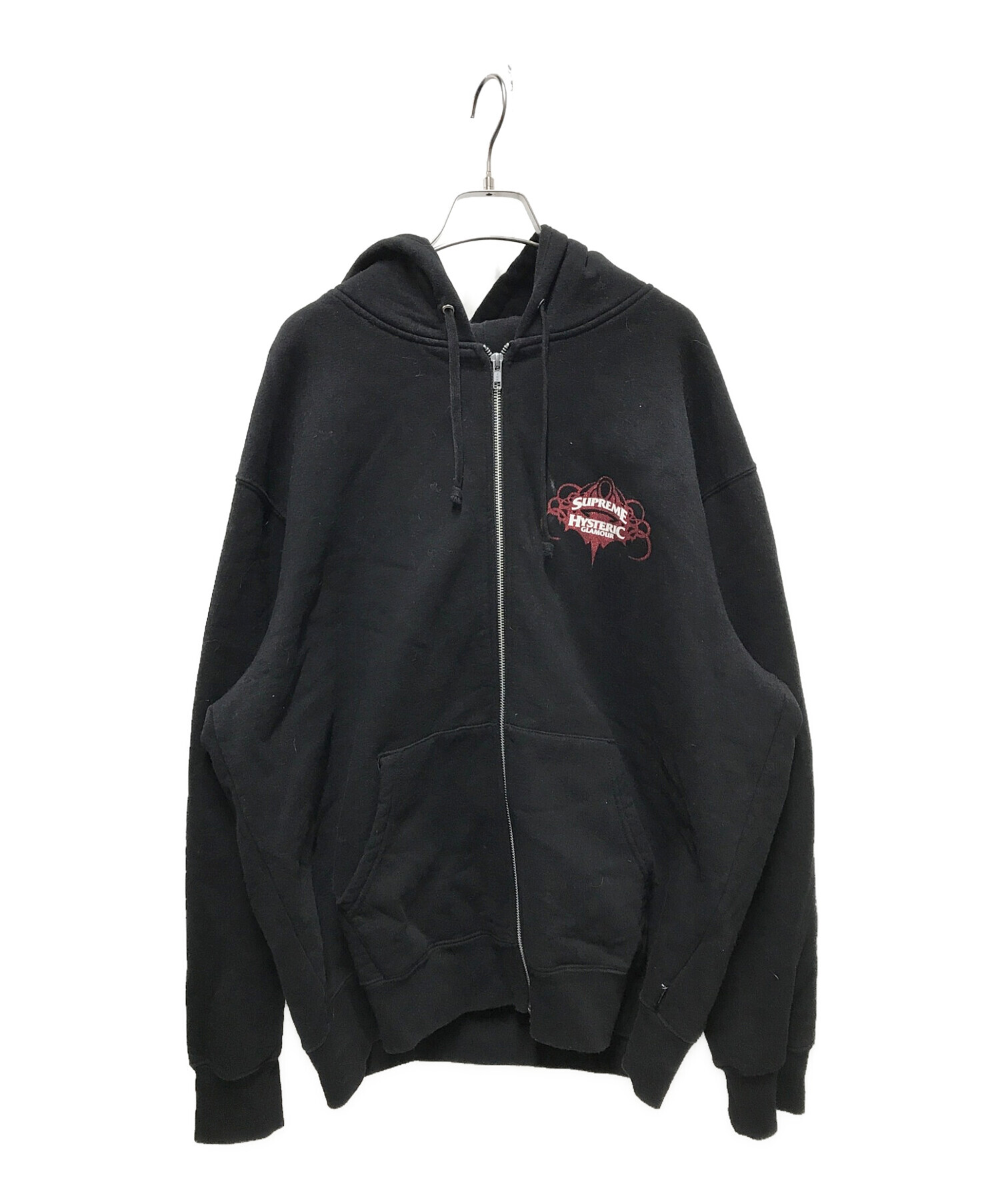 Hysteric Glamour × Supreme (ヒステリックグラマー×シュプリーム) ジップアップフーデッドスウェットシャツ ブラック  サイズ:L