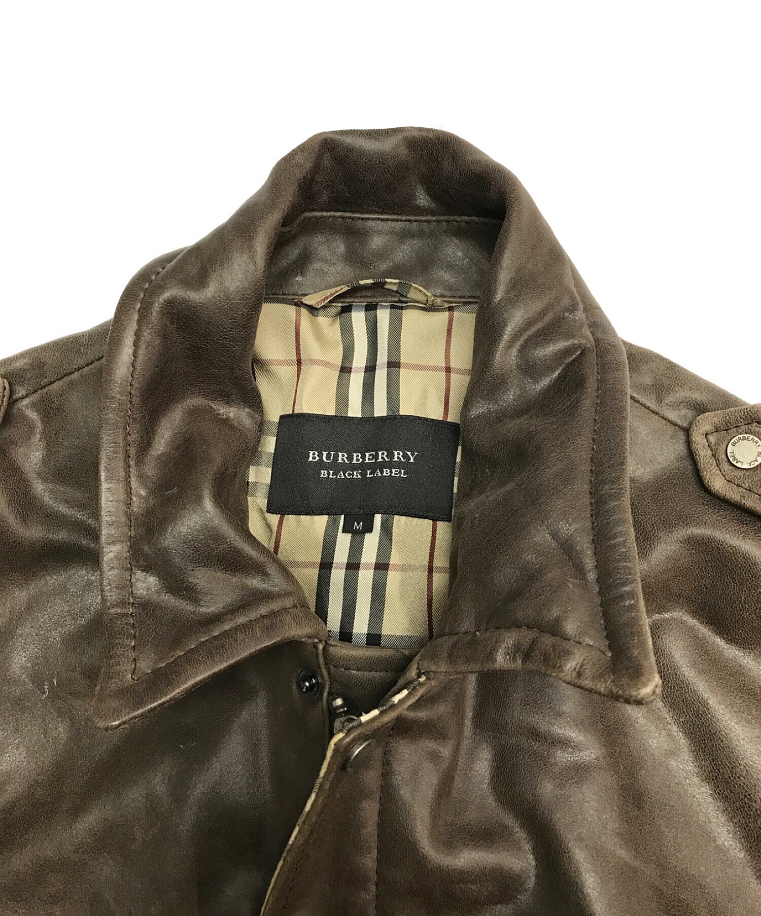 BURBERRY BLACK LABEL (バーバリーブラックレーベル) エポレットレザージャケット ブラウン サイズ:M