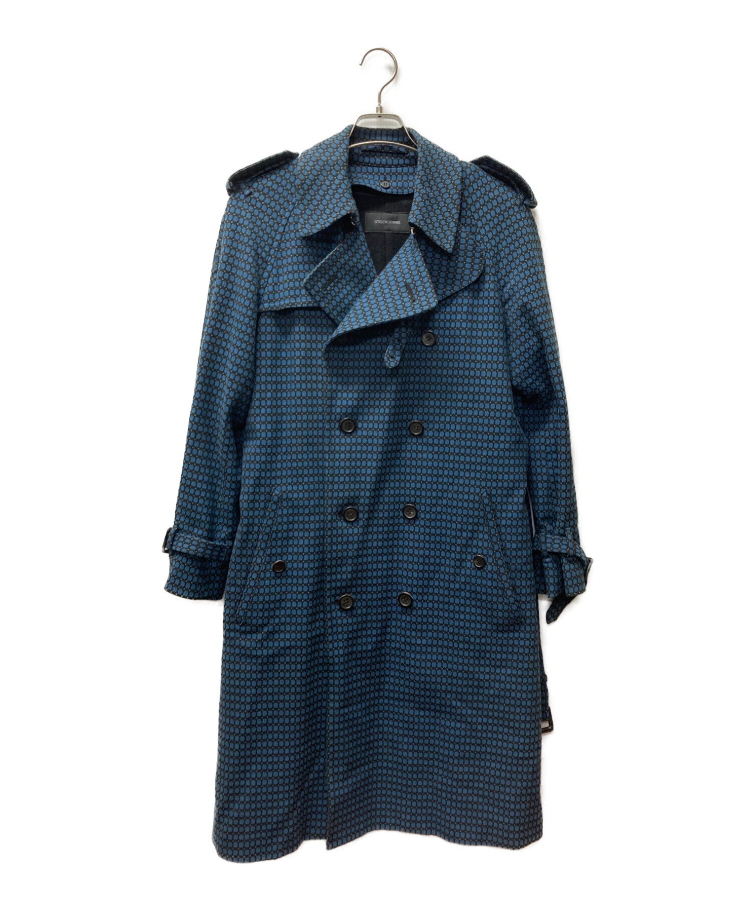 LITHIUM HOMME (リチウムオム・ファム) JACQUARD DETACHABLE LINER RAGLAN LONG TRENCH  COAT ネイビー サイズ:S