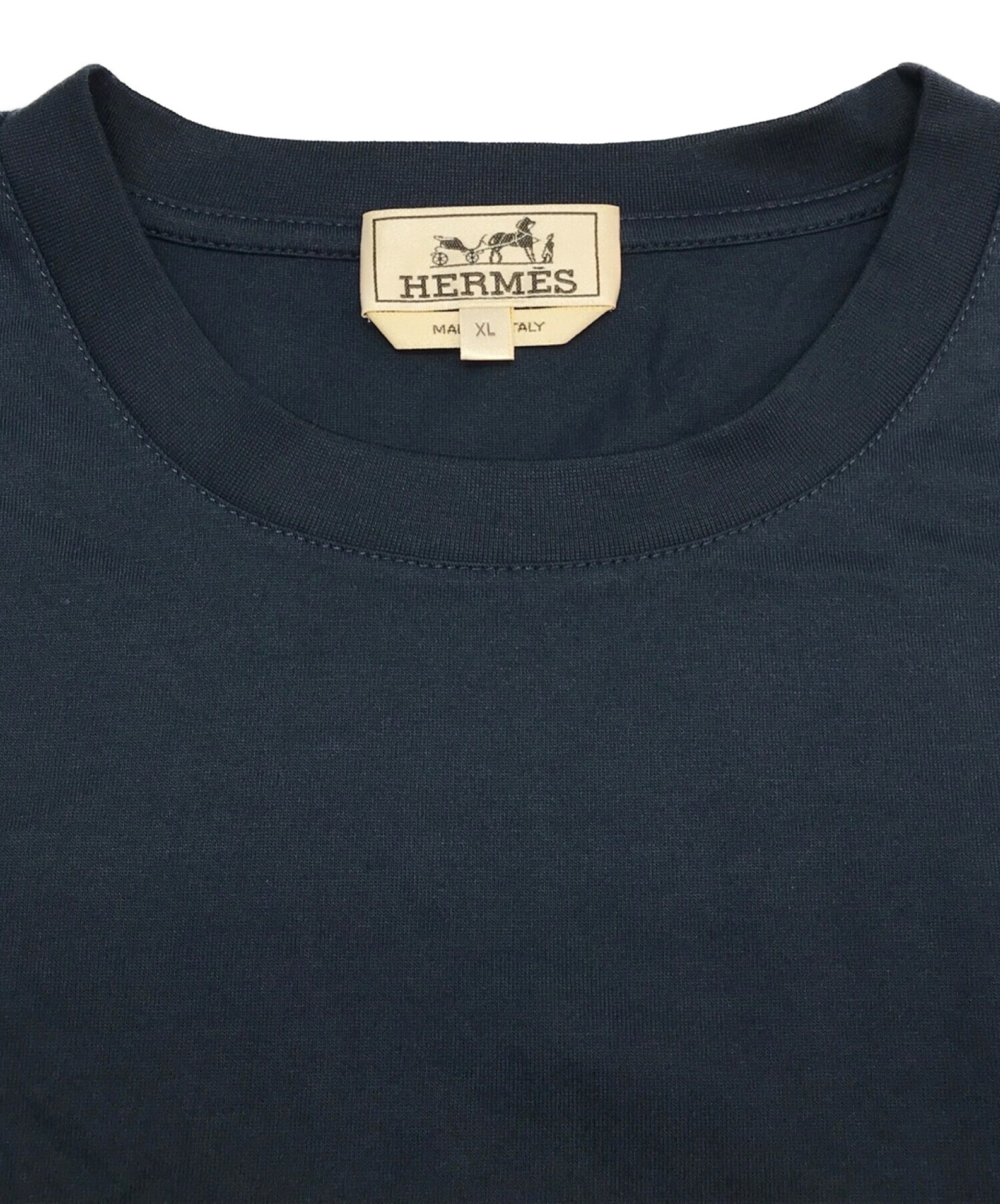 HERMES (エルメス) パズル・エケストル レザーパッチTシャツ ネイビー サイズ:XL