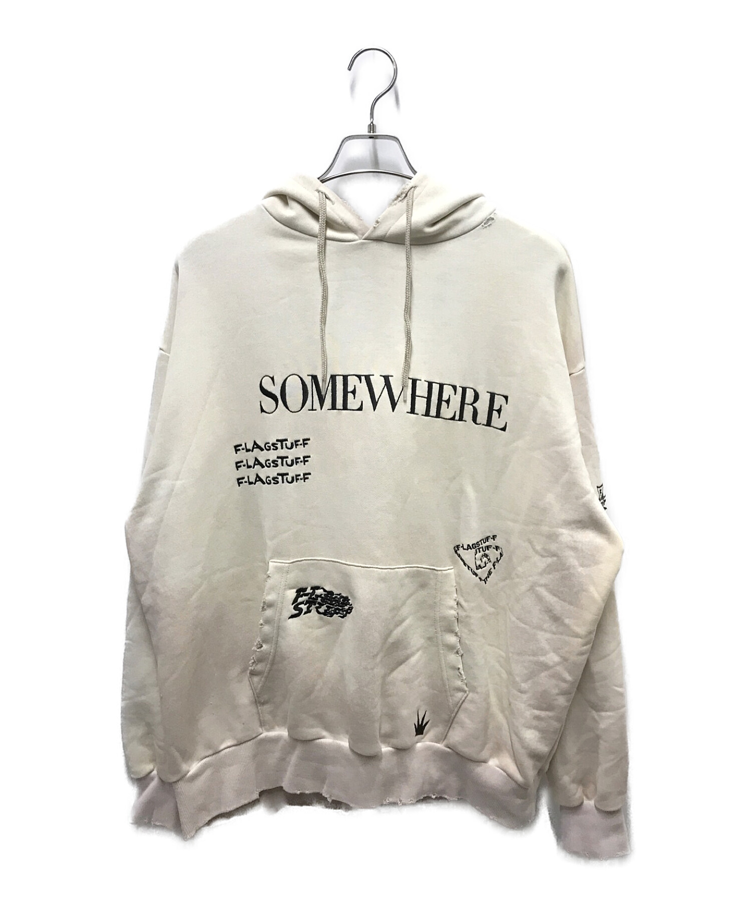 flagstuff (フラグスタッフ) SOMEWHERE MULTI EMBROIDERY BORO HOODIE ベージュ サイズ:M