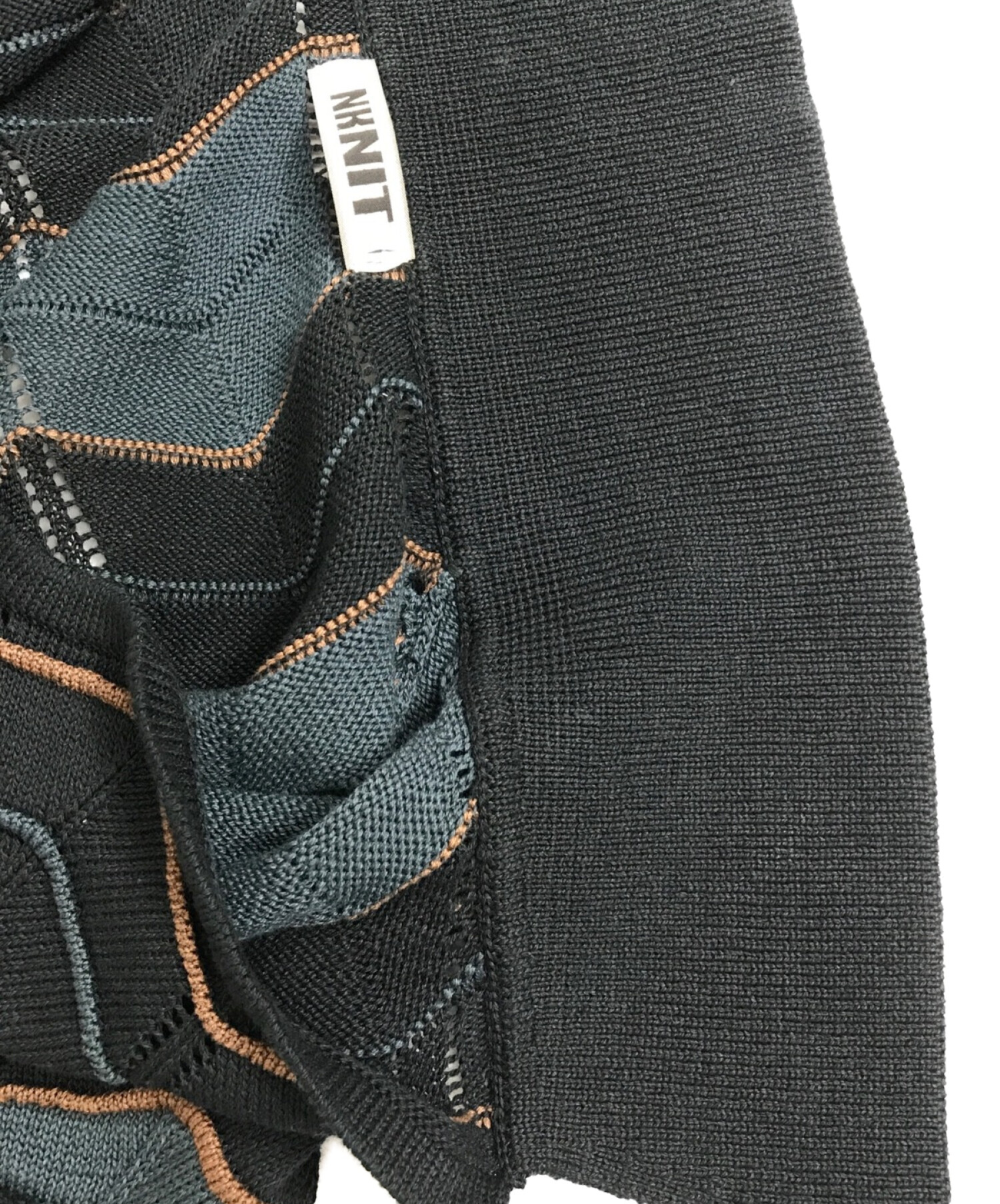 NKNIT (ンニット) wave pattern knit shirt/ニットカーディガン グリーン×ブラック サイズ:不明