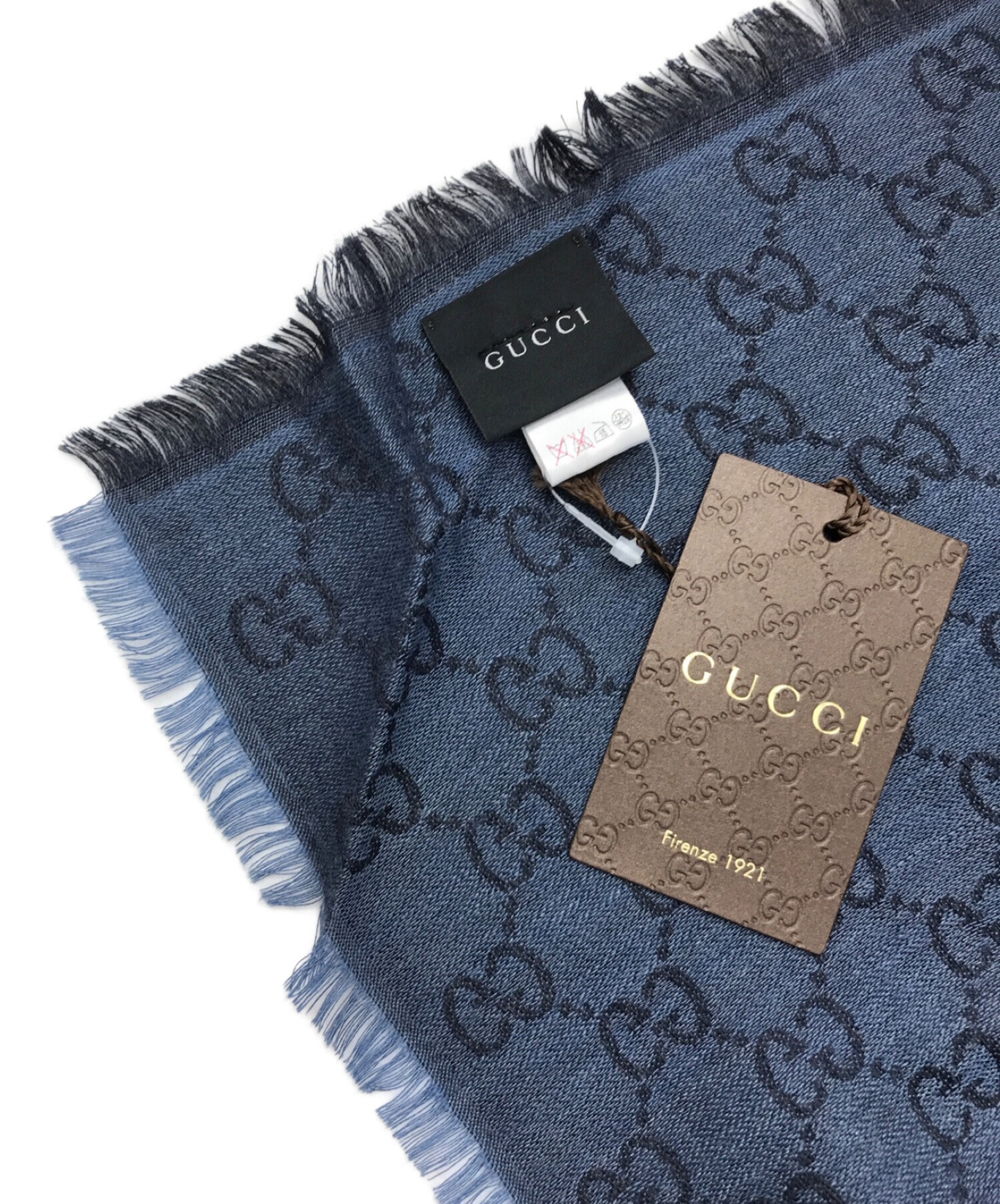 GUCCI (グッチ) GGウールシルクマフラー ネイビー