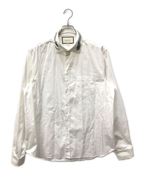 【中古・古着通販】GUCCI (グッチ) 襟刺繍シャツ ホワイト サイズ
