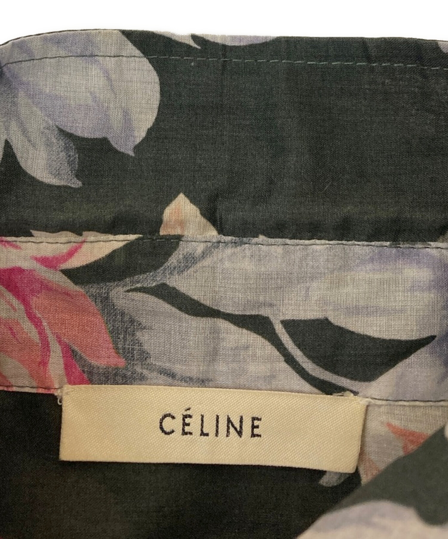 【Aランク】CELINE セリーヌ フラワービーズ 刺繍 ブラウス トップス シルク ブラック サイズ34【ISEYA】