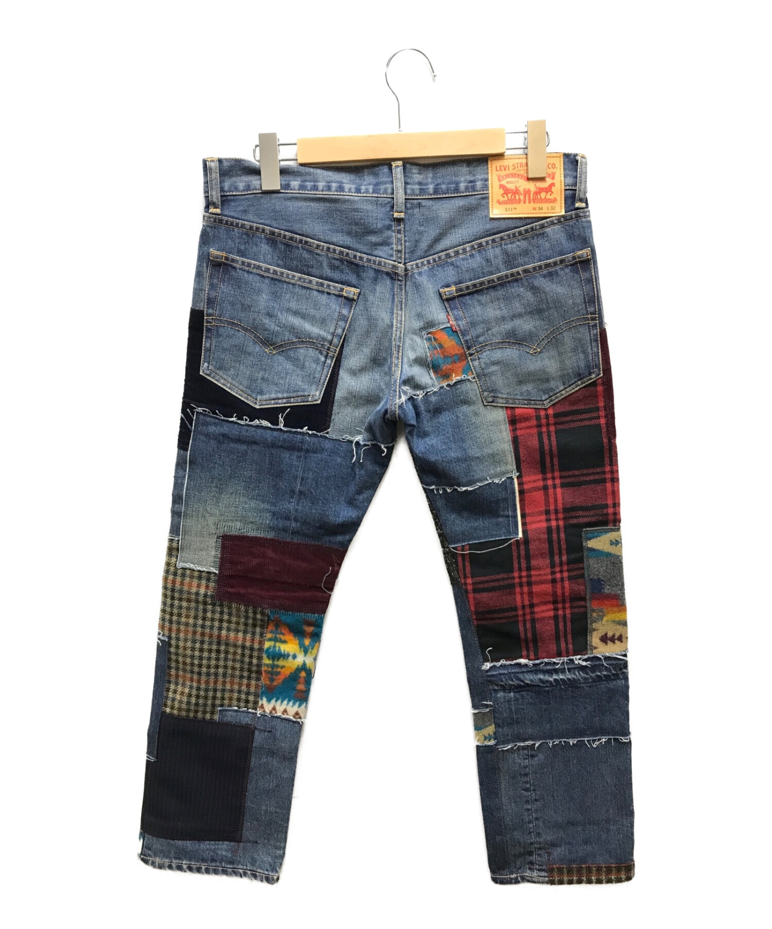 JUNYA WATANABE MAN (ジュンヤワタナベマン) LEVI'S (リーバイス) PENDLETON (ペンドルトン)  パッチワークデニムパンツ インディゴ サイズ:M