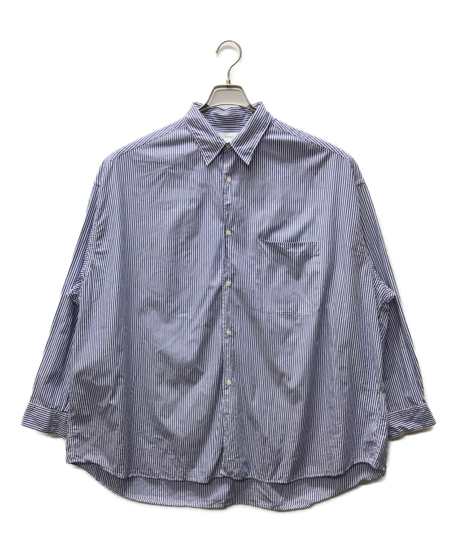 Graphpaper (グラフペーパー) Broad Stripe L/S Oversized Regular Collar Shirt ネイビー