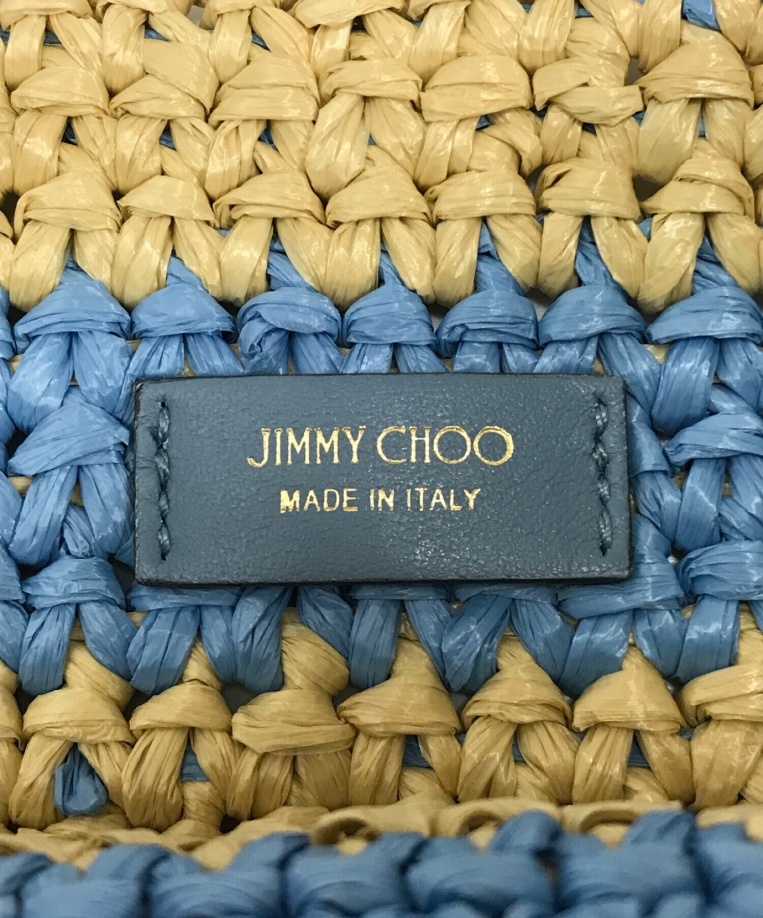 JIMMY CHOO (ジミーチュウ) ウーブンロゴトートバッグ ベージュ×ブルー