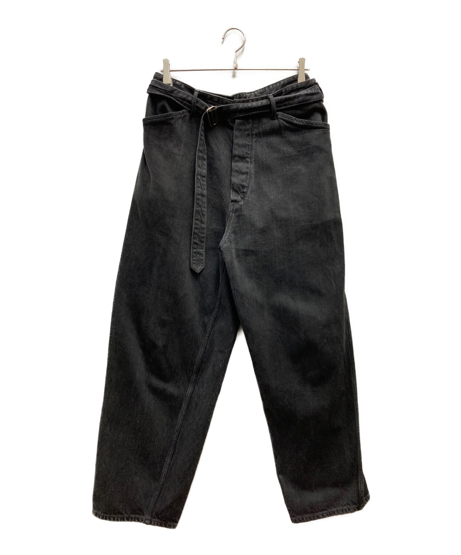 COMOLI (コモリ) デニム ベルテッド パンツ ブラック サイズ:3