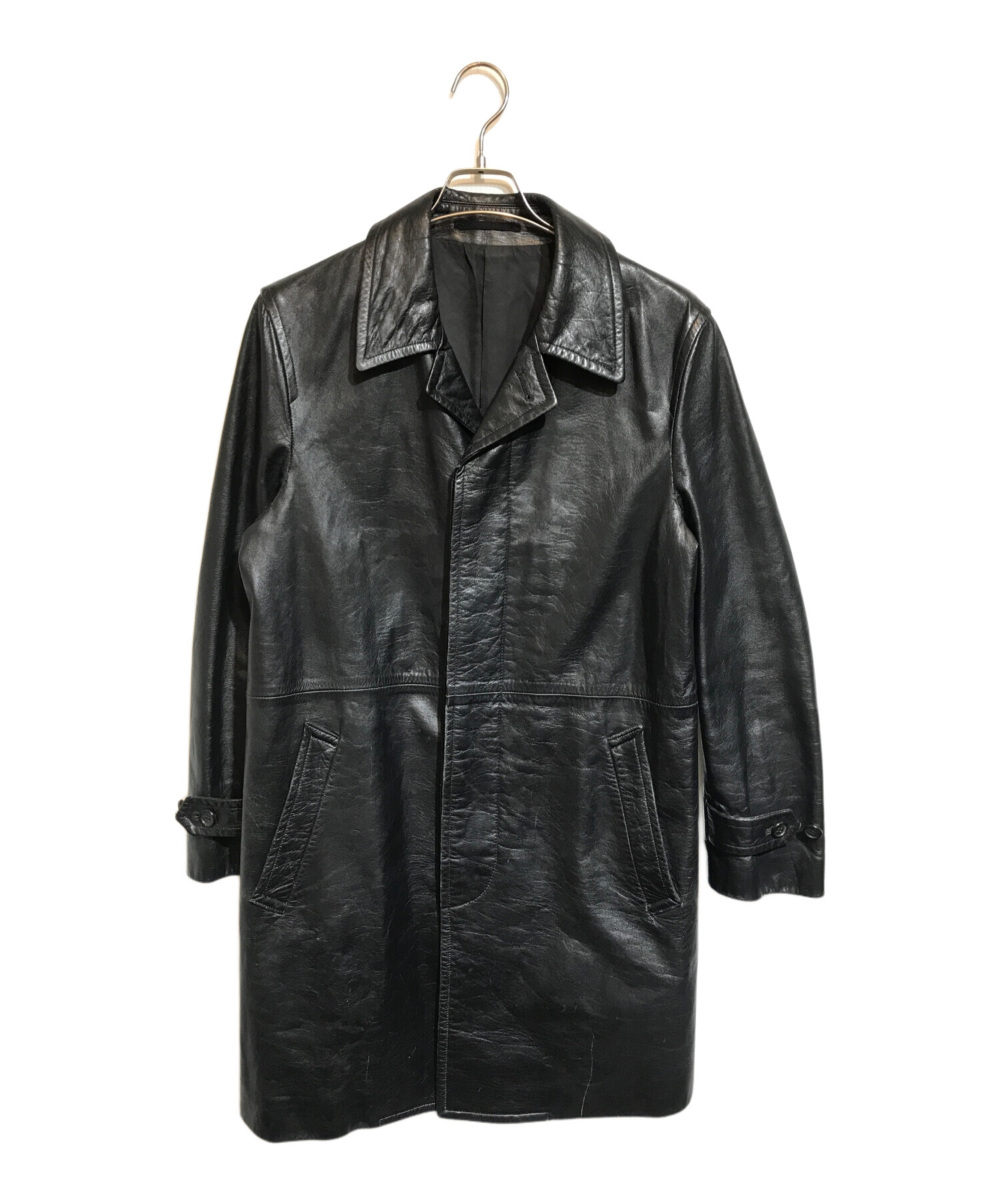 中古・古着通販】COMME des GARCONS HOMME PLUS (コムデギャルソンオムプリュス) オールレザーステンカラーコート ブラック  サイズ:M｜ブランド・古着通販 トレファク公式【TREFAC FASHION】スマホサイト