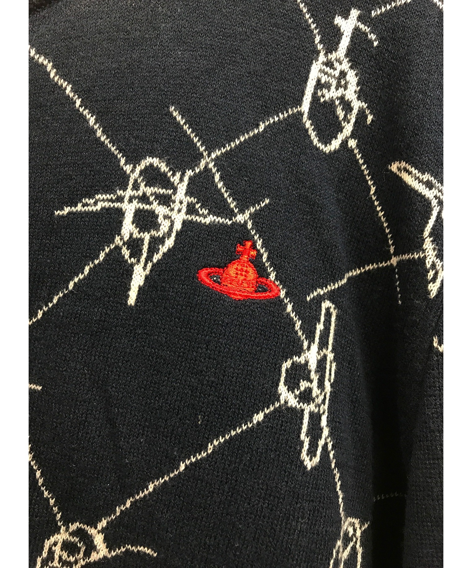 Vivienne Westwood RED LABEL (ヴィヴィアンウエストウッドレッドレーベル) オーブ総柄ニットカーディガン ネイビー サイズ:3