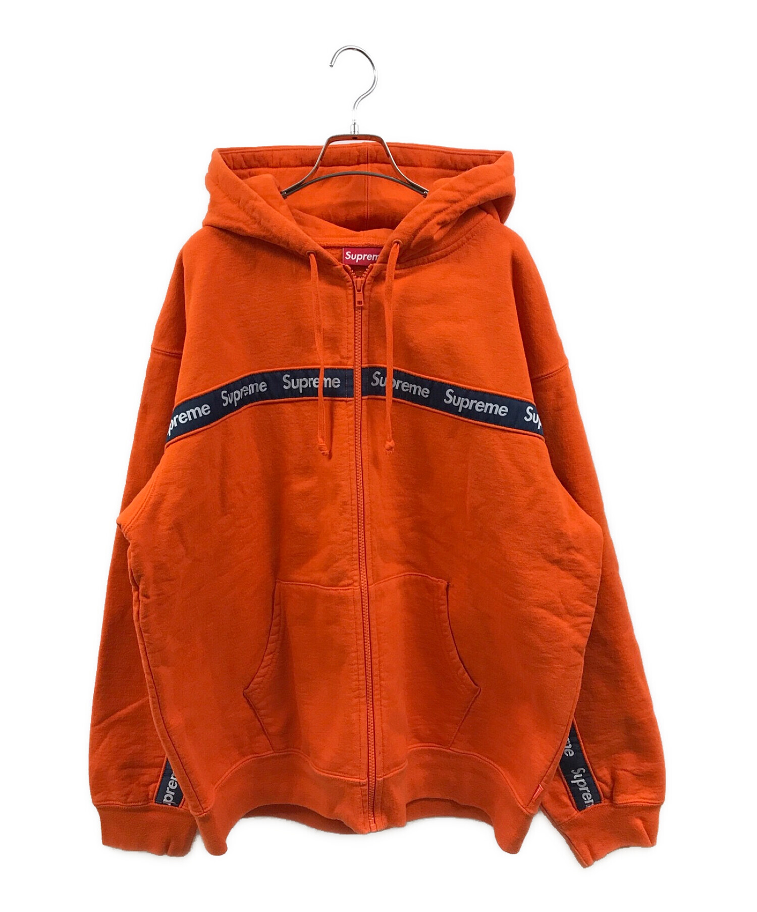 text stripe zip up hooded sweatshirt