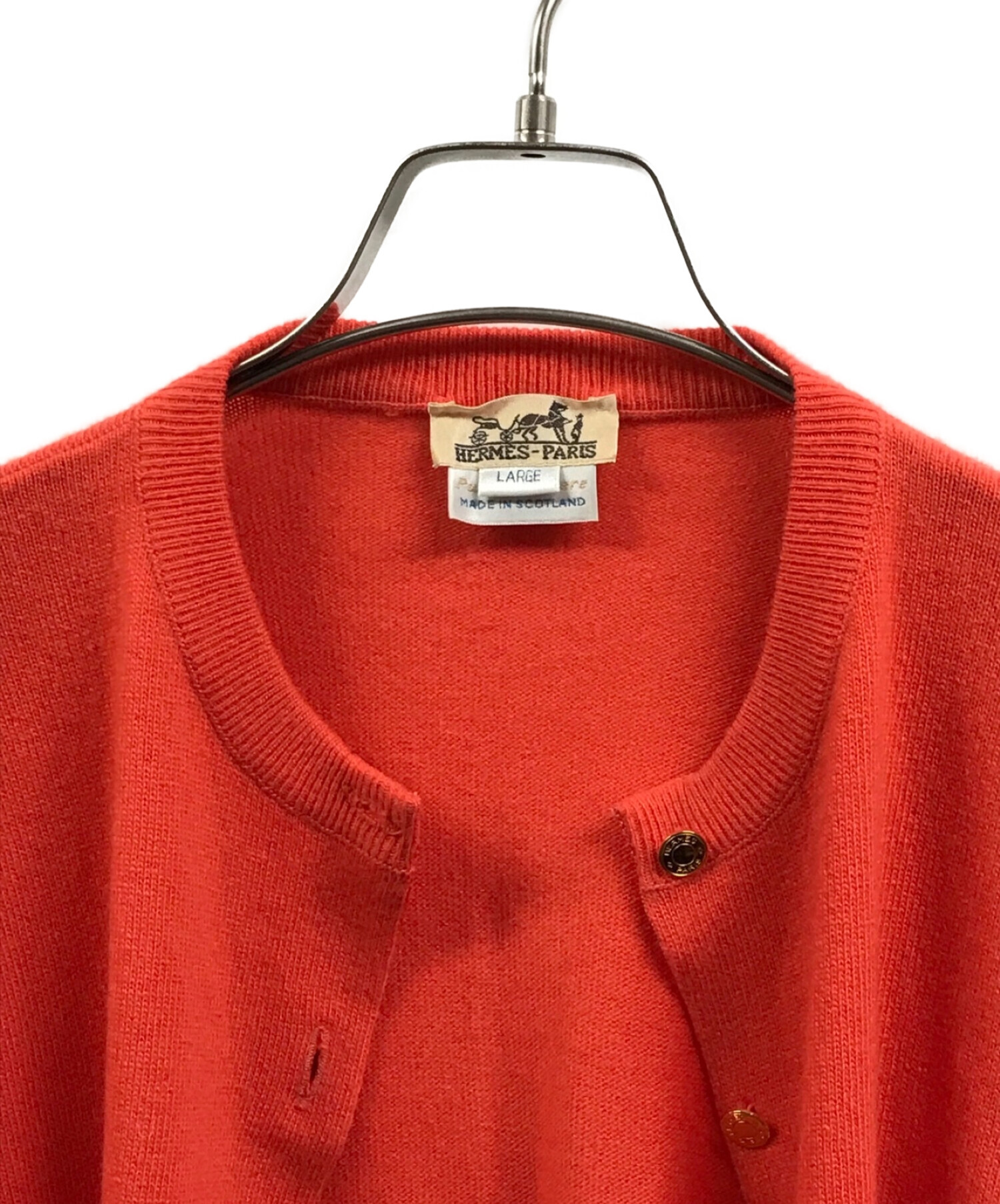 美品 Vintage エルメス HERMES ニット セーター ポロシャツ ロングスリーブ セリエボタン カシミヤ100％ トップス レディース S ダークネイビー