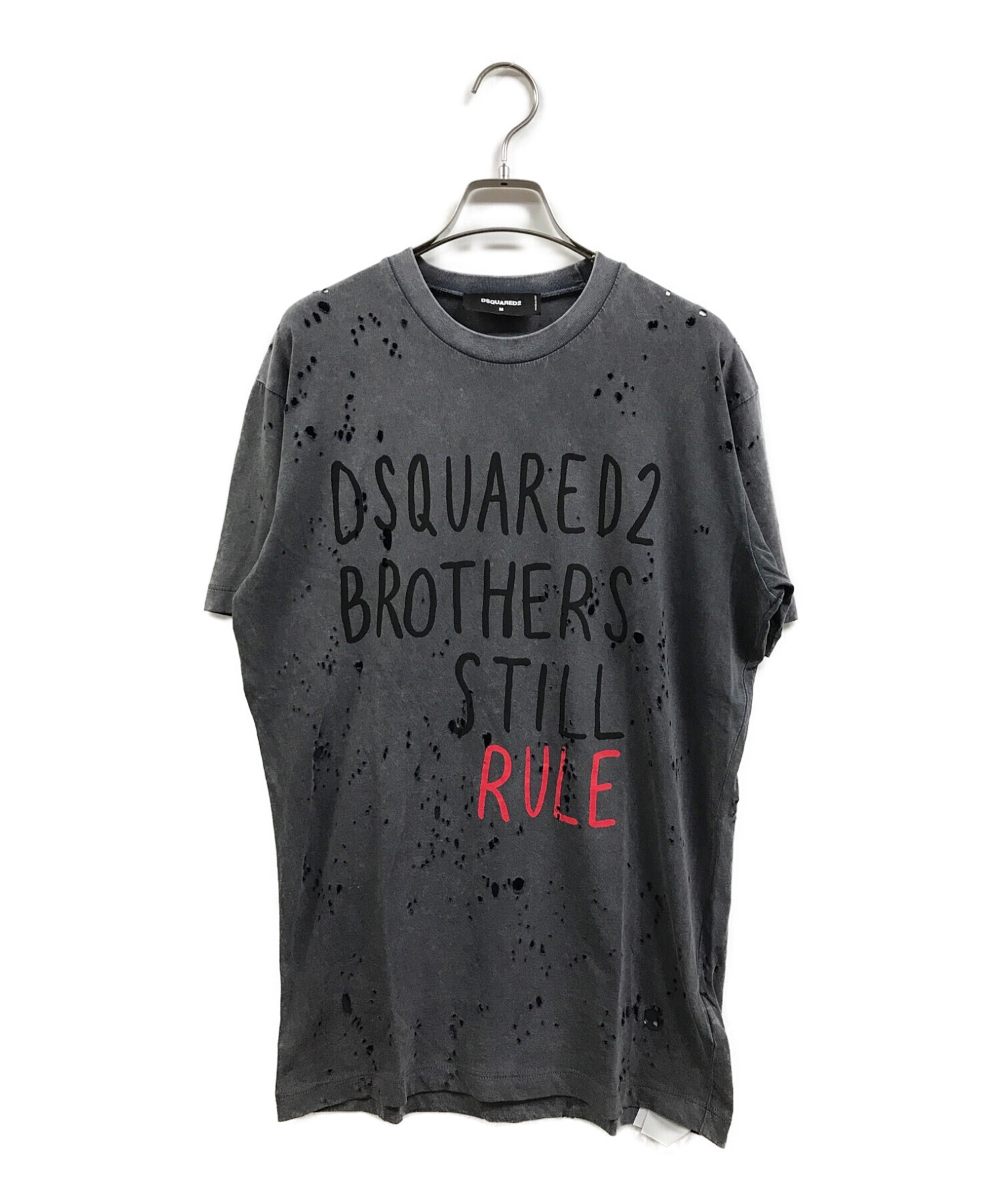 DSQUARED2 (ディースクエアード) ダメージ加工プリントカットソー グレー サイズ:M