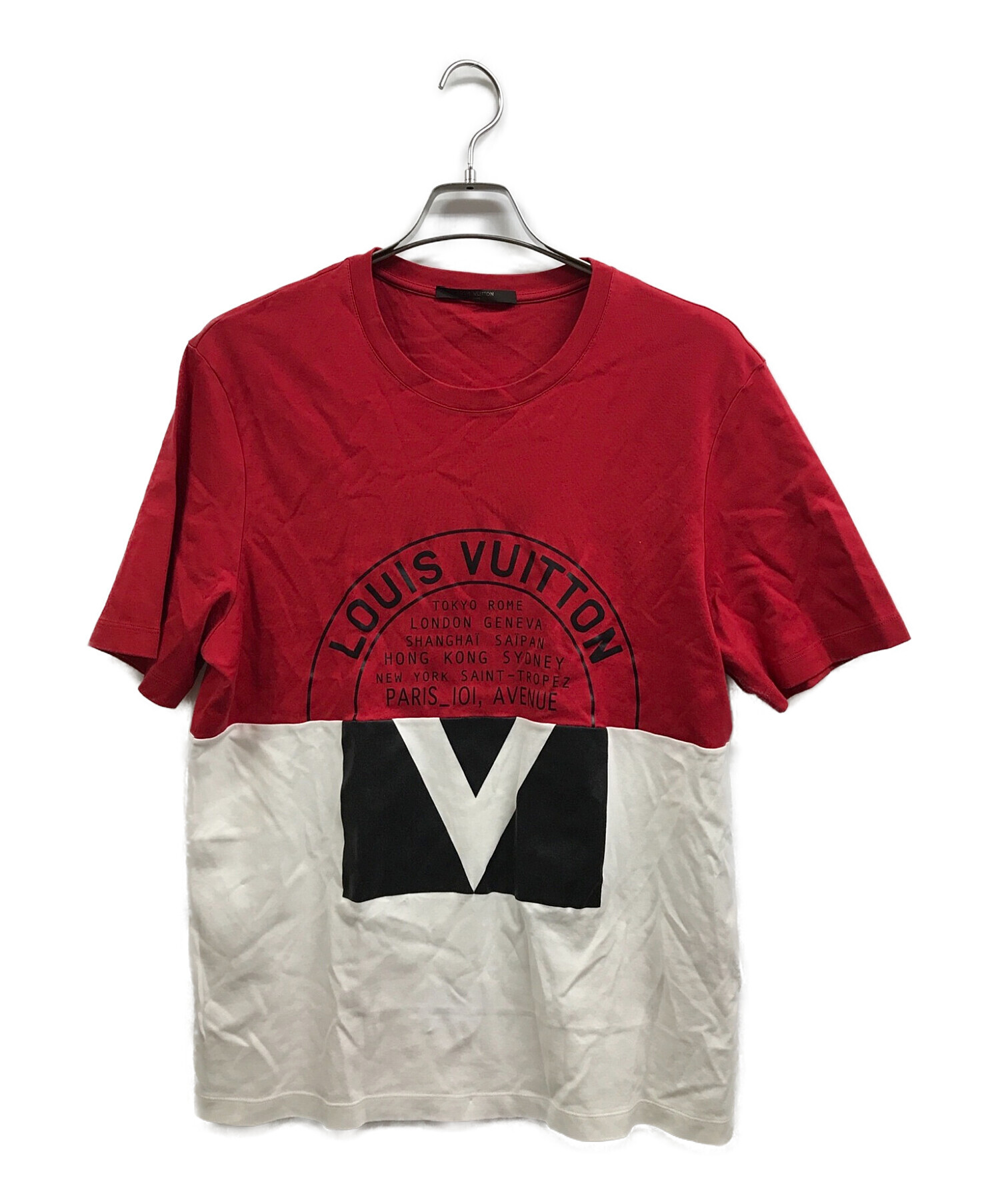 LOUIS VUITTON (ルイ ヴィトン) バイカラーTシャツ レッド×ホワイト サイズ:XL