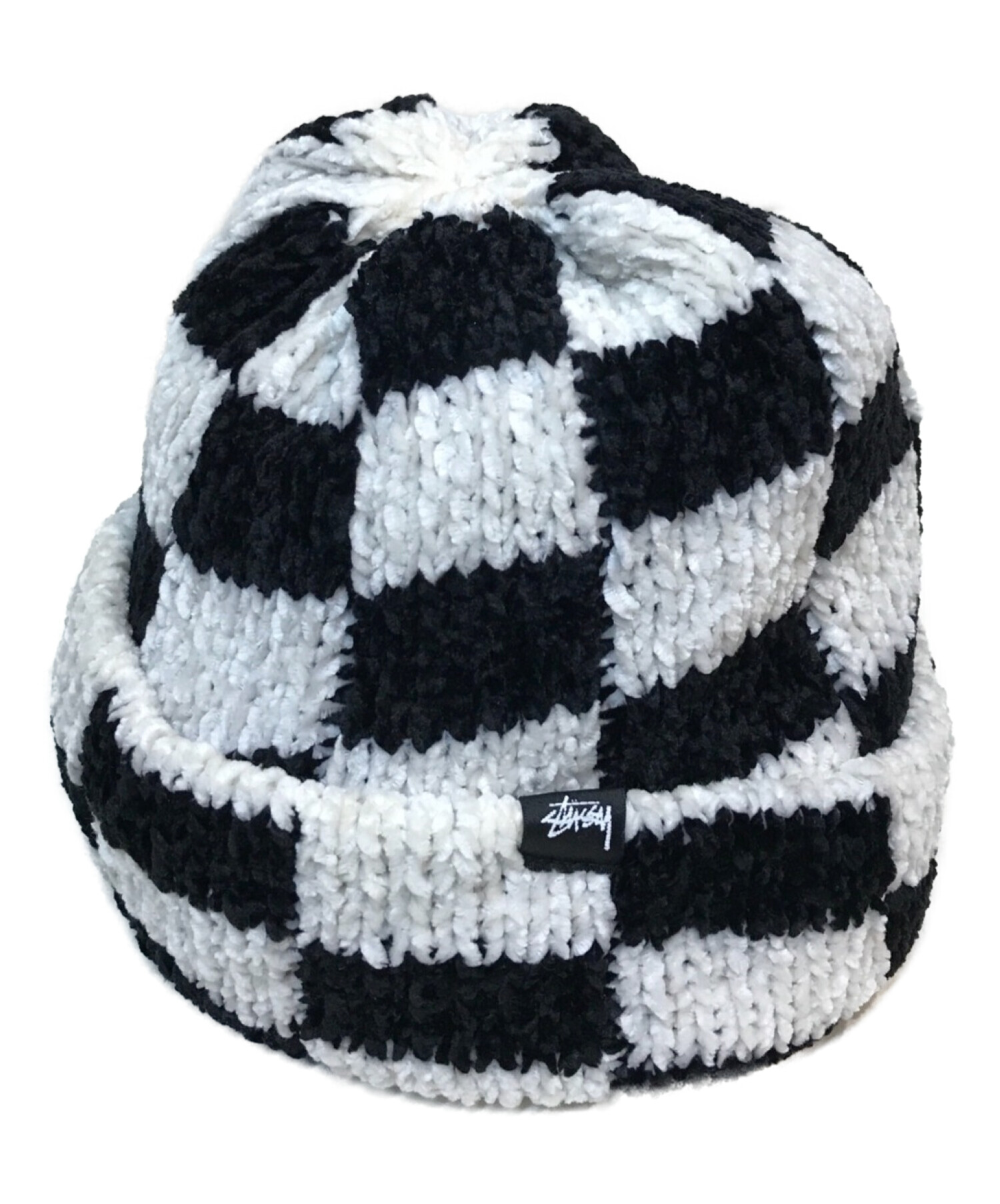 stussy (ステューシー) Crochet Checker Beanie ホワイト×ブラック