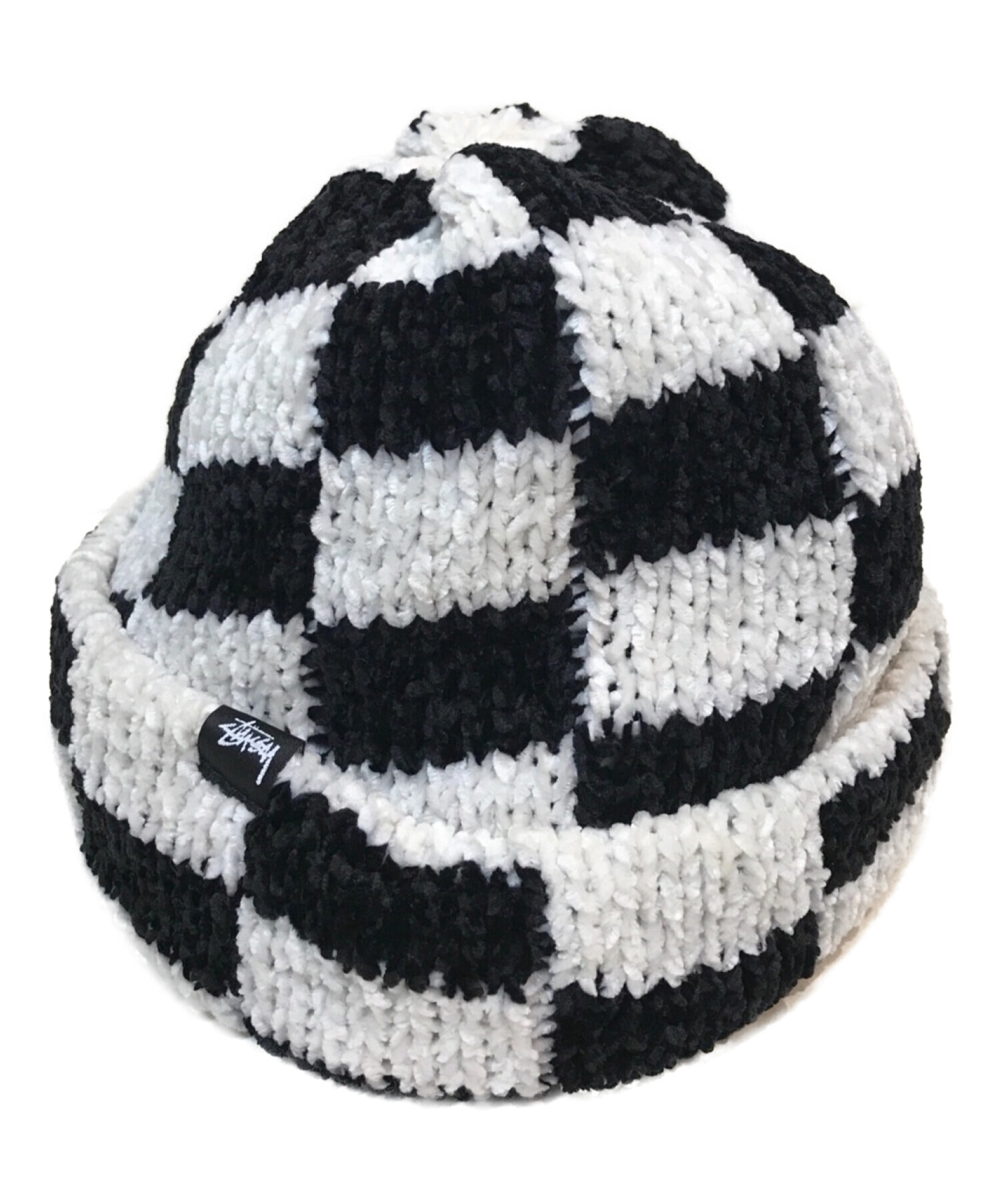 stussy (ステューシー) Crochet Checker Beanie ホワイト×ブラック