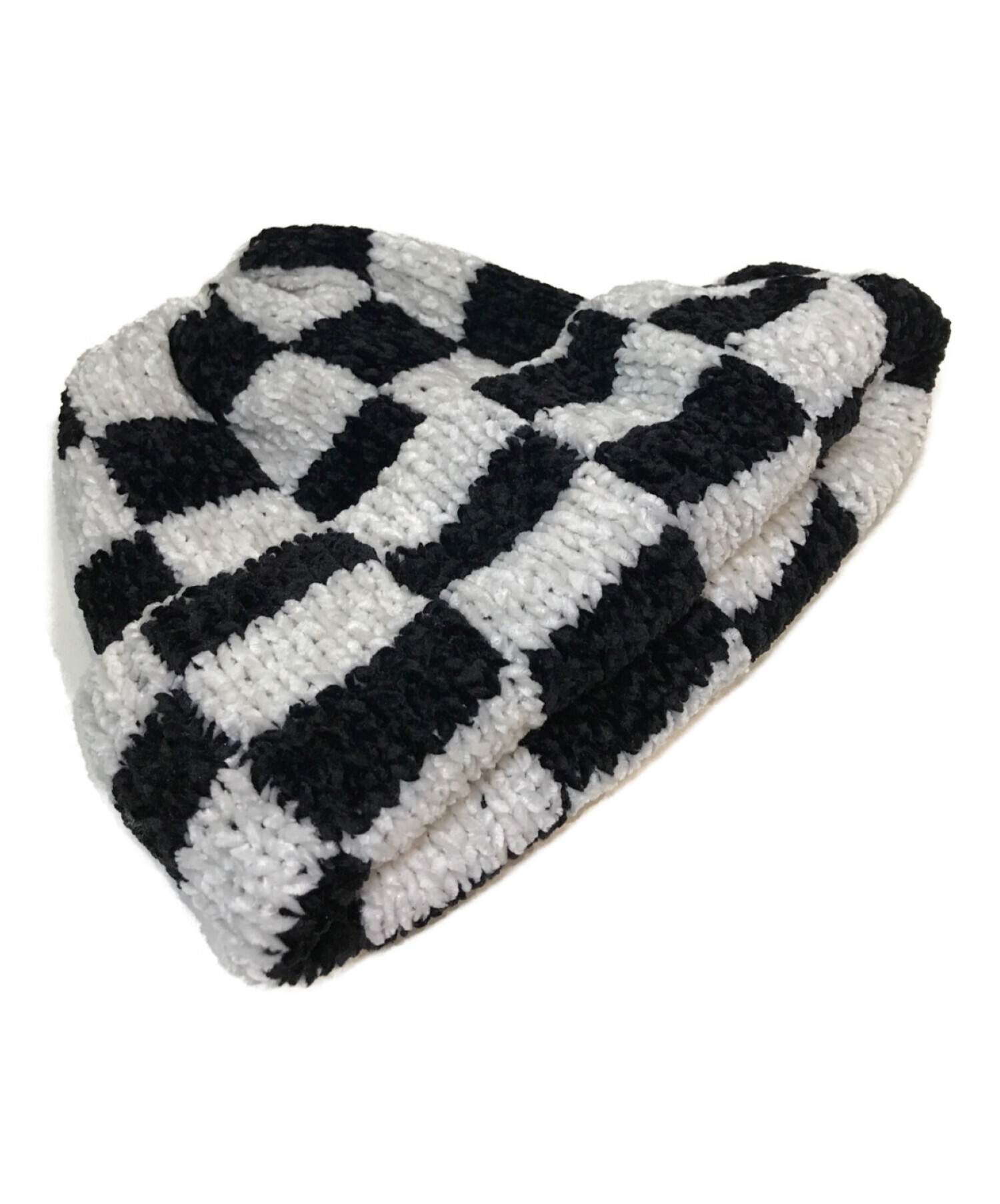 stussy (ステューシー) Crochet Checker Beanie ホワイト×ブラック