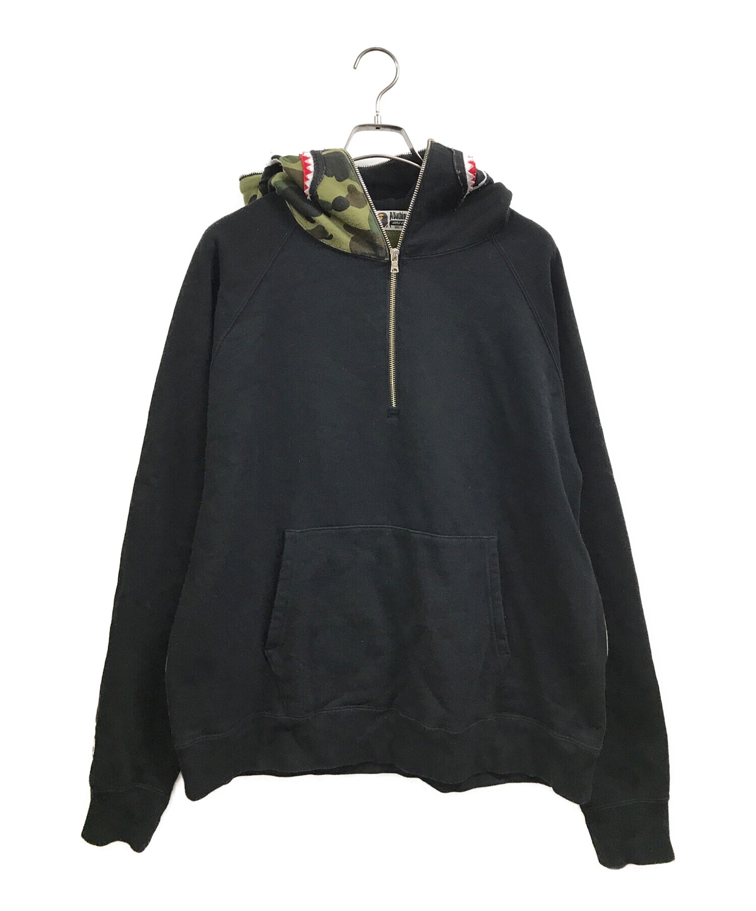 A BATHING APE (ア ベイシング エイプ) ハーフジップシャークパーカー ブラック×カーキ サイズ:XL