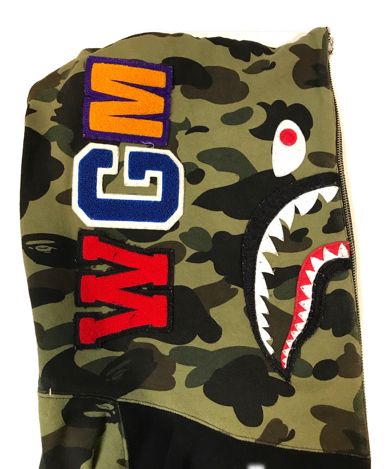 A BATHING APE (ア ベイシング エイプ) ハーフジップシャークパーカー ブラック×カーキ サイズ:XL