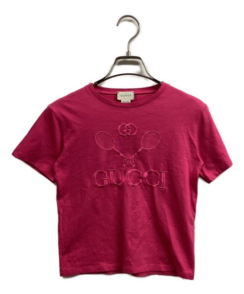 中古・古着通販】GUCCI (グッチ) テニスロゴ刺繍Tシャツ ピンク サイズ
