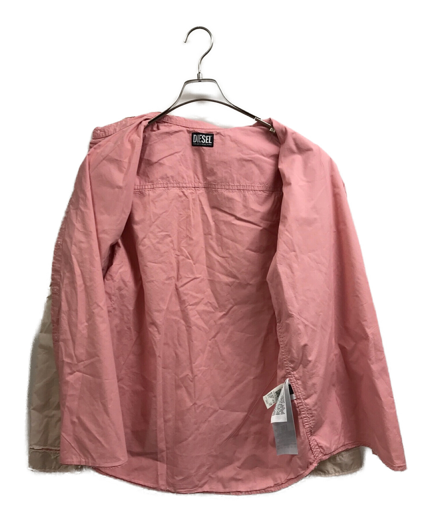 DIESEL (ディーゼル) カットオフシャツ ベージュ×ピンク サイズ:M
