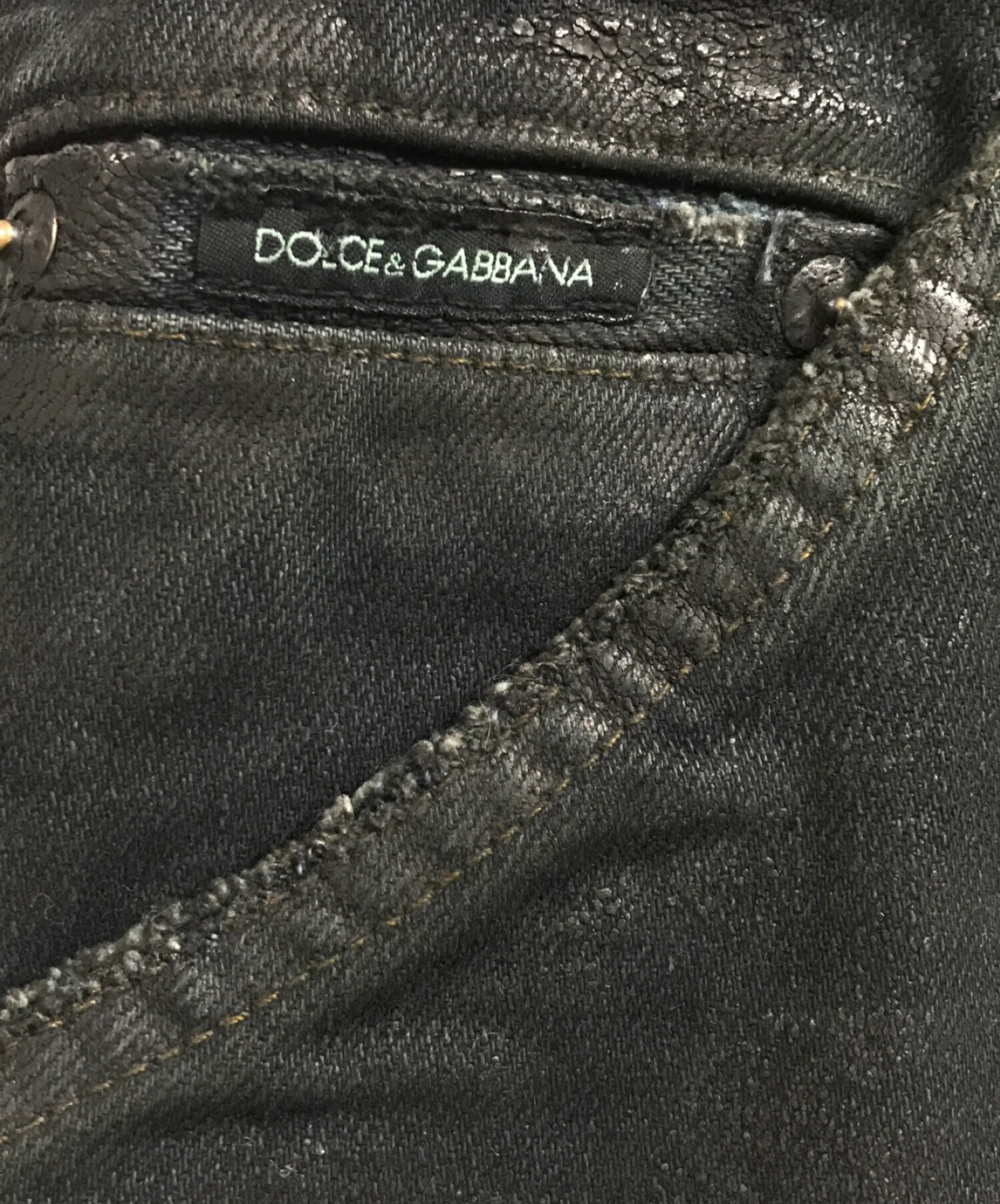 DOLCE & GABBANA (ドルチェ＆ガッバーナ) コーティング加工ダメージパンツ ブラック サイズ:48