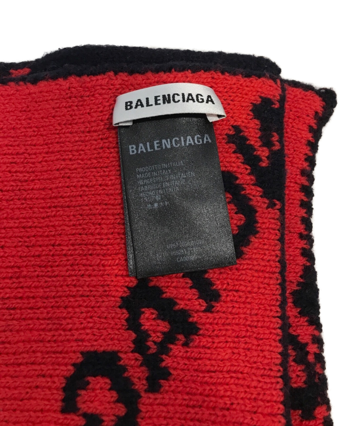 BALENCIAGA (バレンシアガ) 18AW Logoウールジャカードマフラー ネイビー×レッド