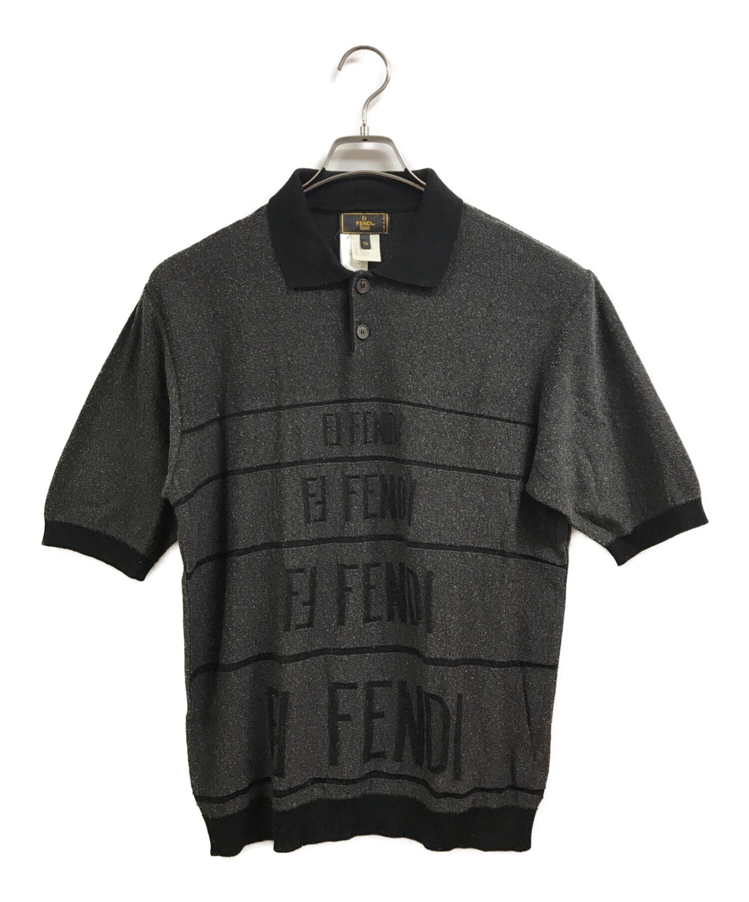 FENDI (フェンディ) ロゴニットポロシャツ グレー サイズ:50