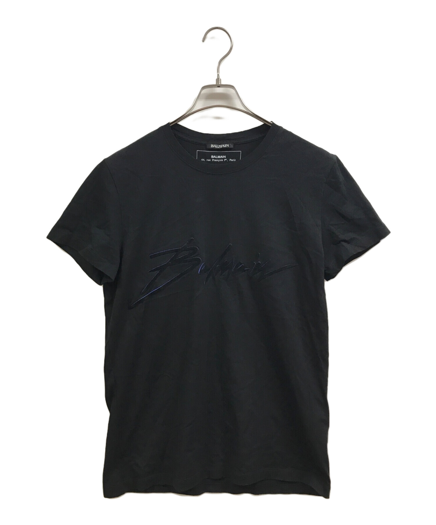 中古・古着通販】BALMAIN (バルマン) ロゴ刺繍Tシャツ ブラック サイズ 