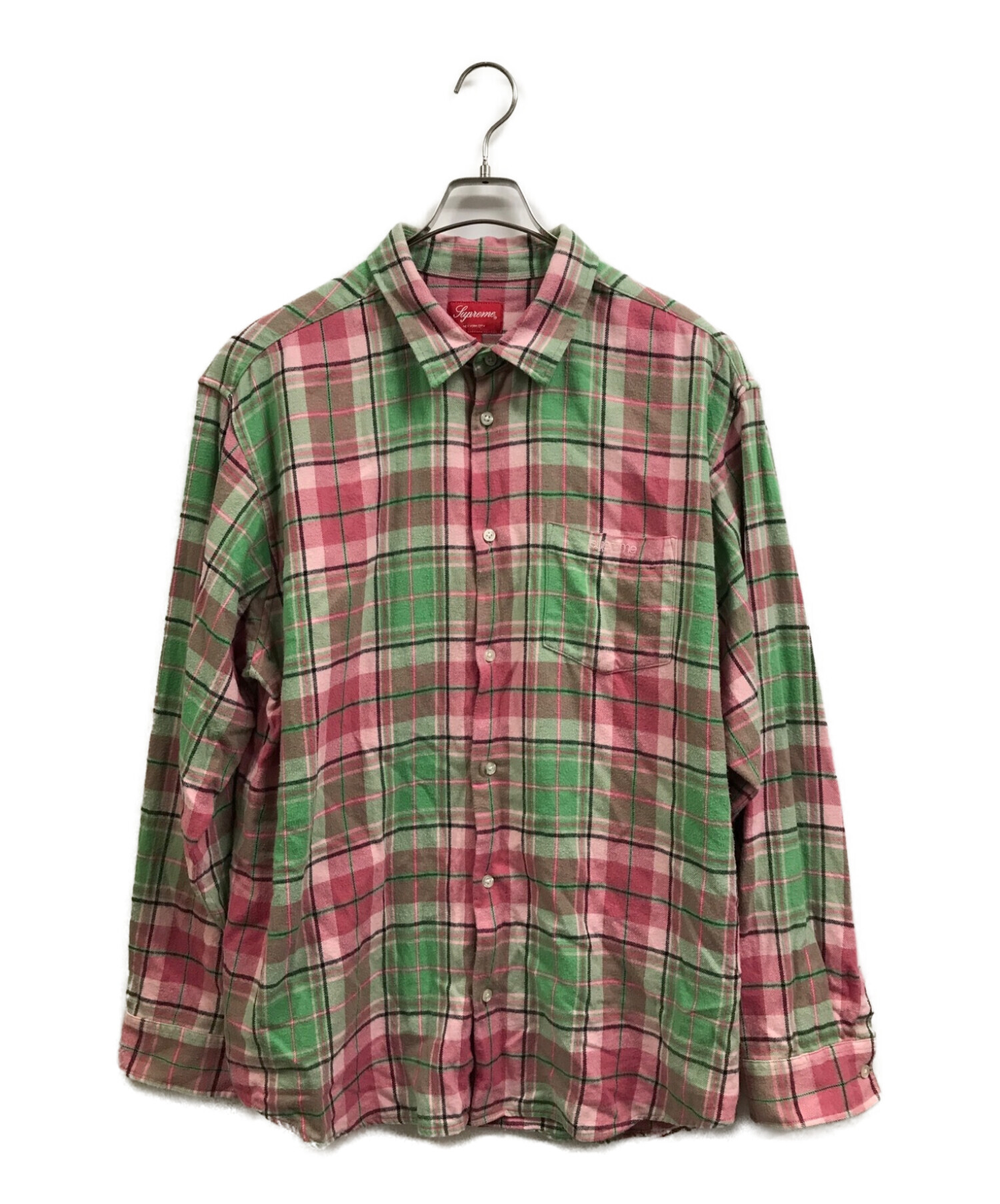SUPREME (シュプリーム) Plaid Flannel Shirt ピンク×グリーン サイズ:XL