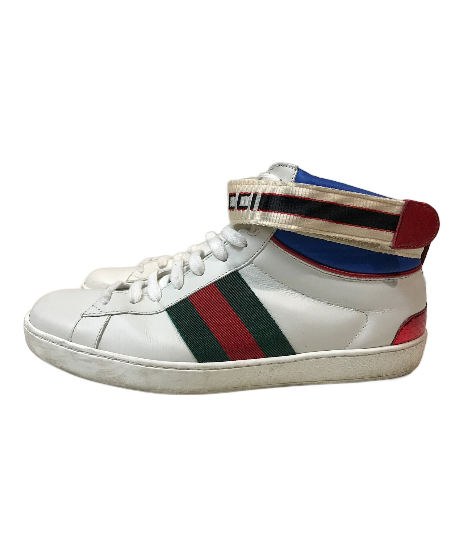 中古・古着通販】GUCCI (グッチ) stripe high-top sneaker ホワイト 