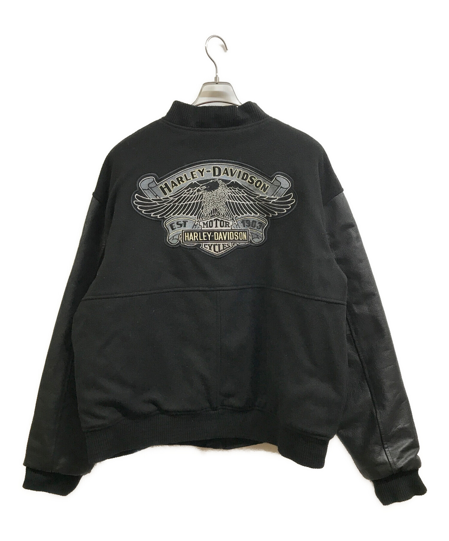 中古・古着通販】HARLEY-DAVIDSON (ハーレーダビッドソン) 袖革スタジャン ブラック サイズ:L｜ブランド・古着通販  トレファク公式【TREFAC FASHION】スマホサイト