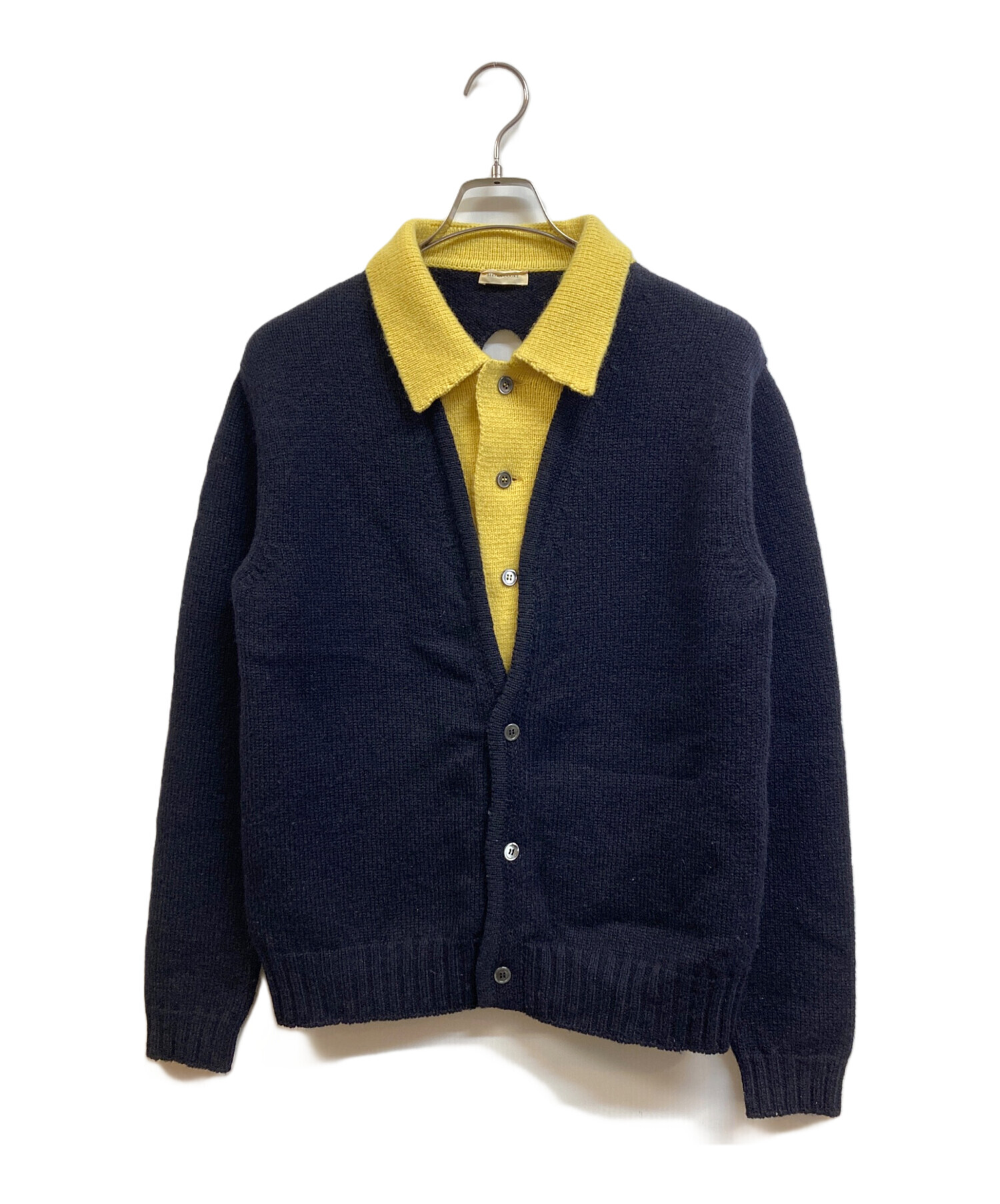 STEFAN COOKE (ステファンクック) LAYERED WOOL MOCK NECK CARDIGAN ブラック×イエロー サイズ:S