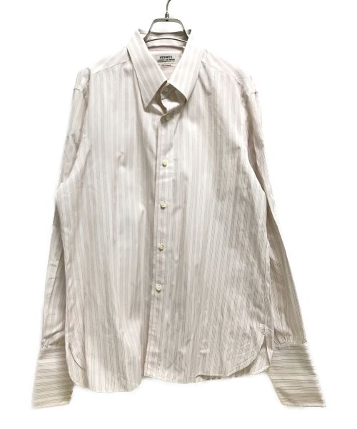 【極美品】HERMES セリエ ストライプ ドレスシャツ 40 エルメス エンジ