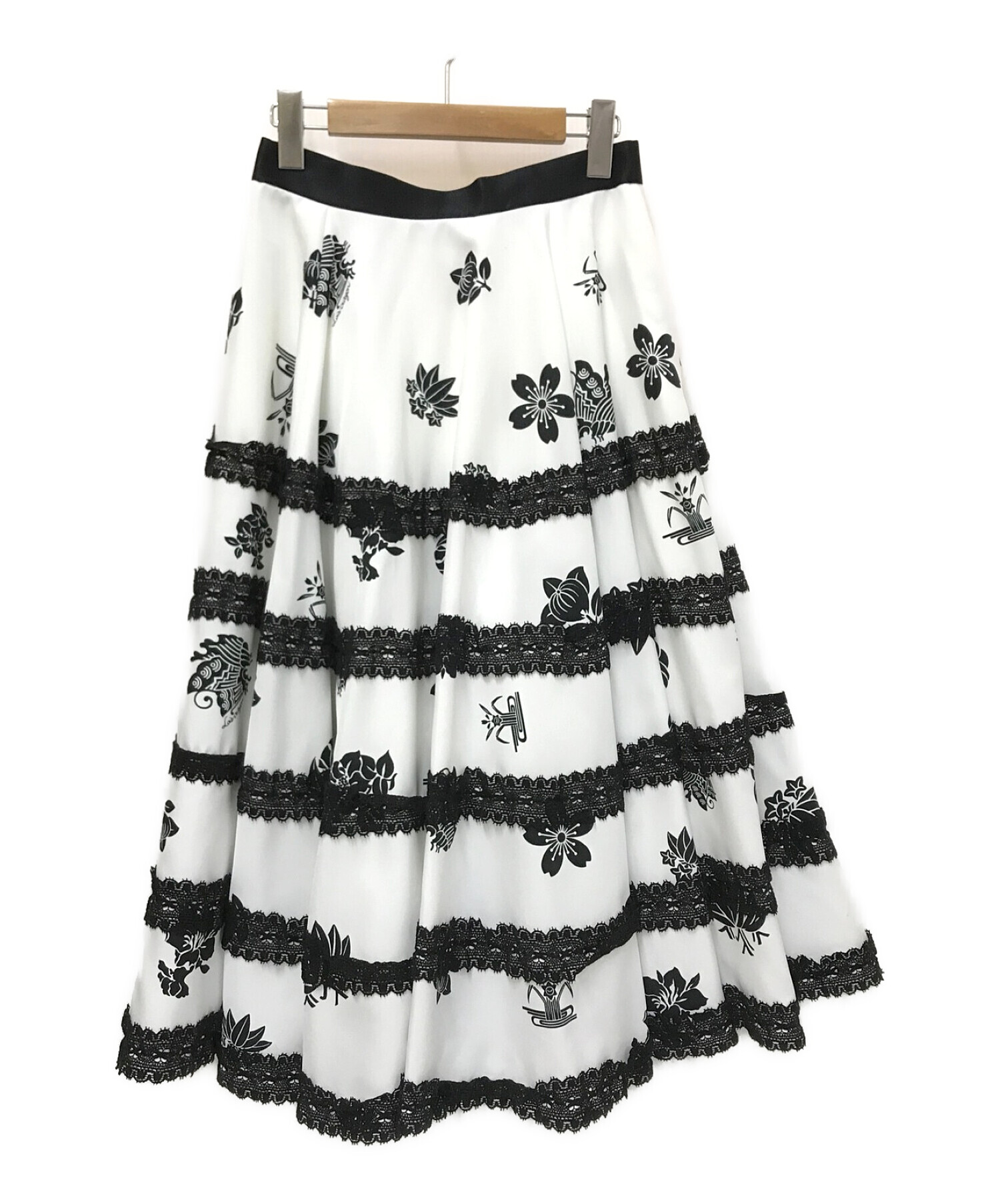 Lois CRAYON (ロイスクレヨン) レース装飾フレアスカート ホワイト×ブラック サイズ:M